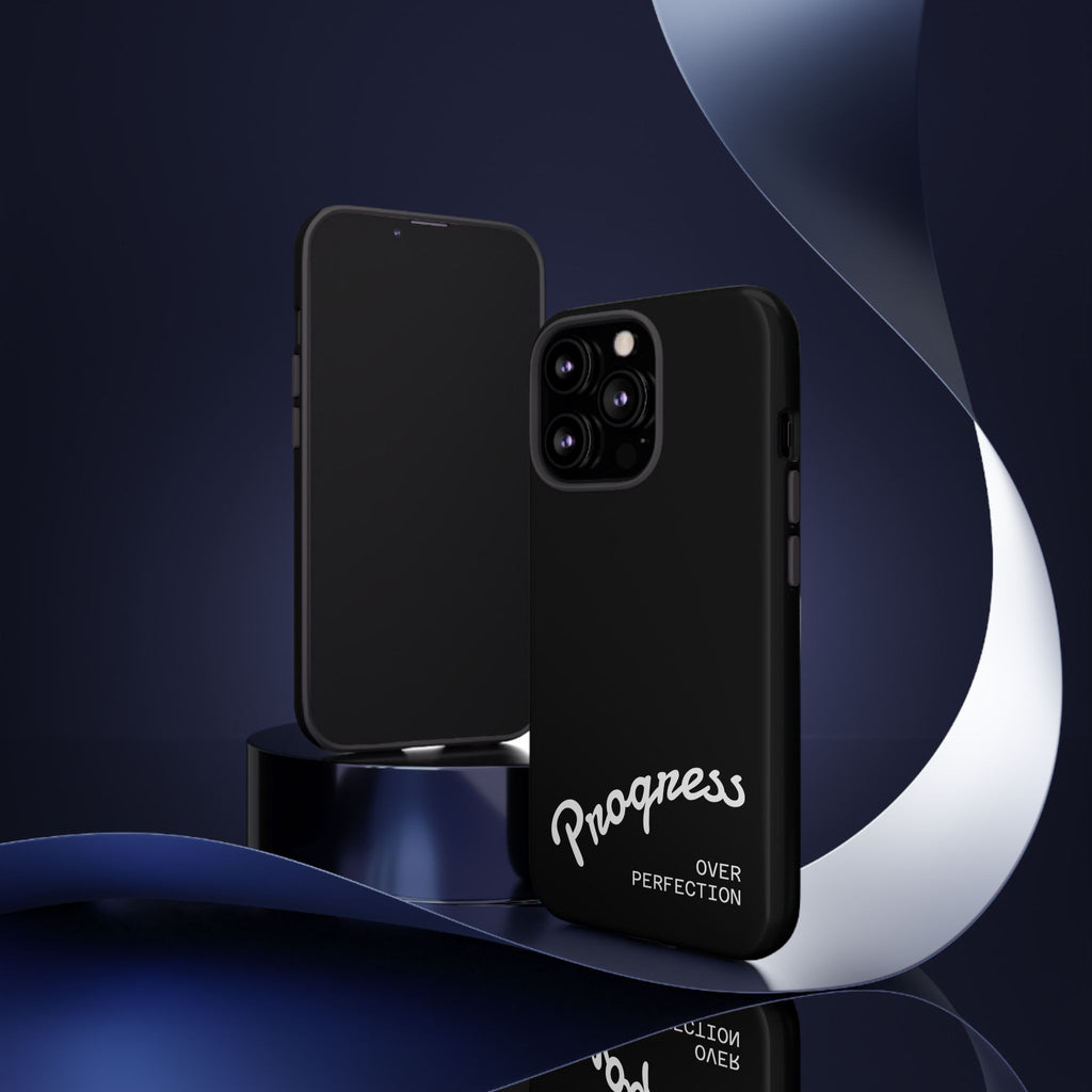 Phone Case - "Progress Over Perfection" Glossy Black Protective Cover