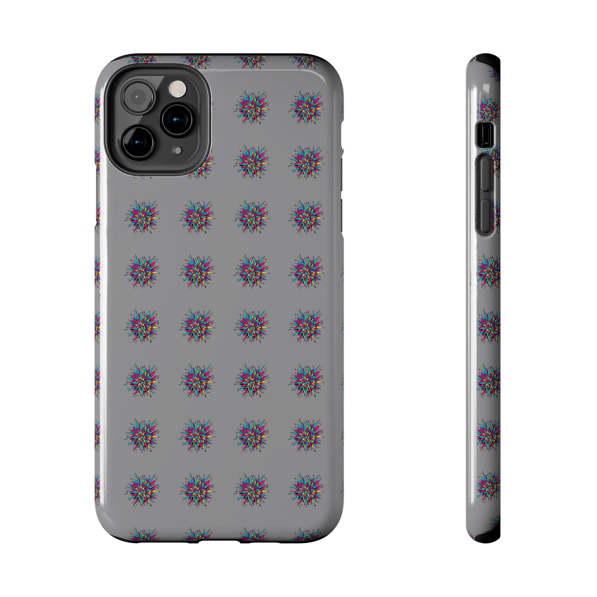 Tough Phone Case — Abstract Floral Burst Pattern on Gray (Protective Slim Fit)