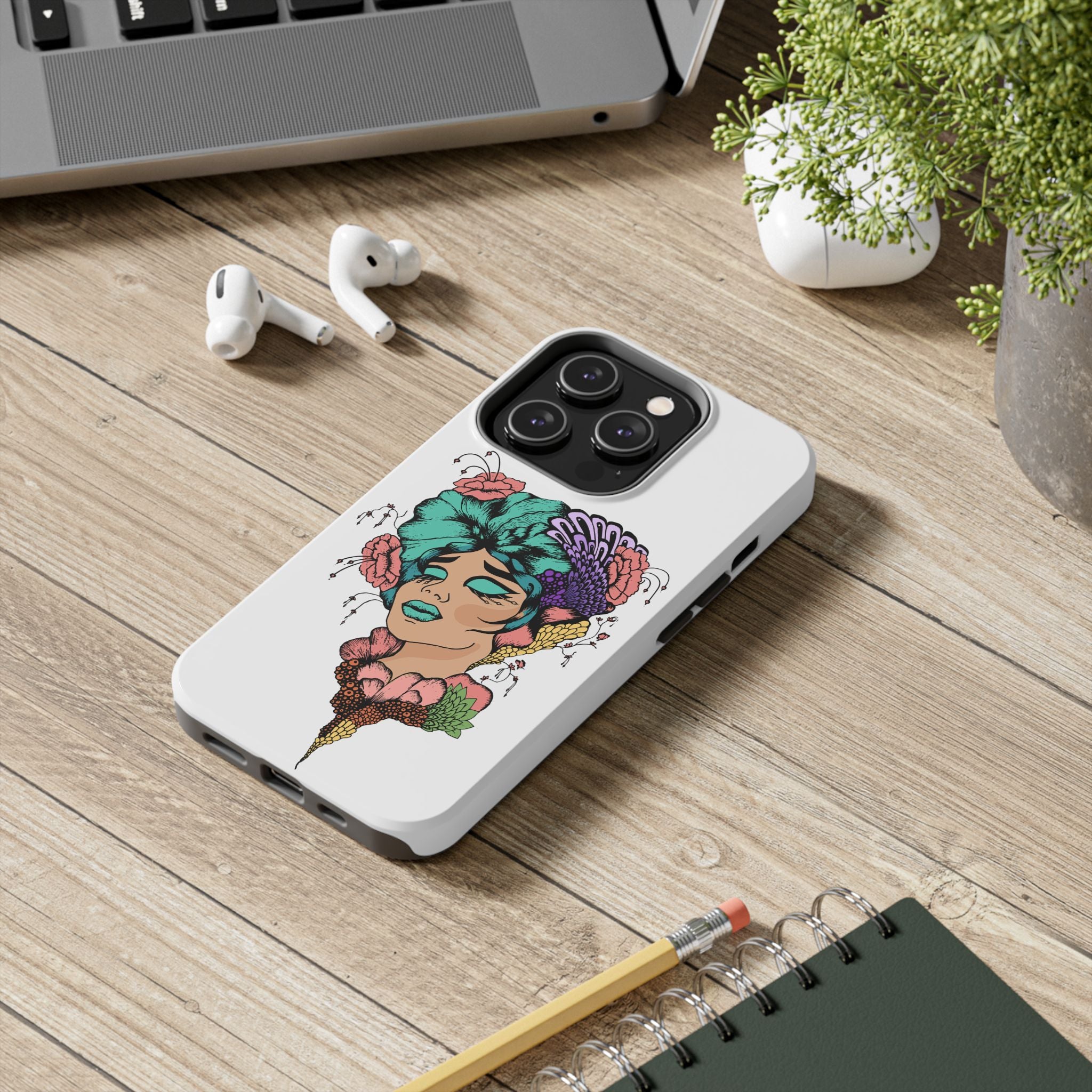 Tough Phone Case — Floral Pop Art Portrait Protective Cover