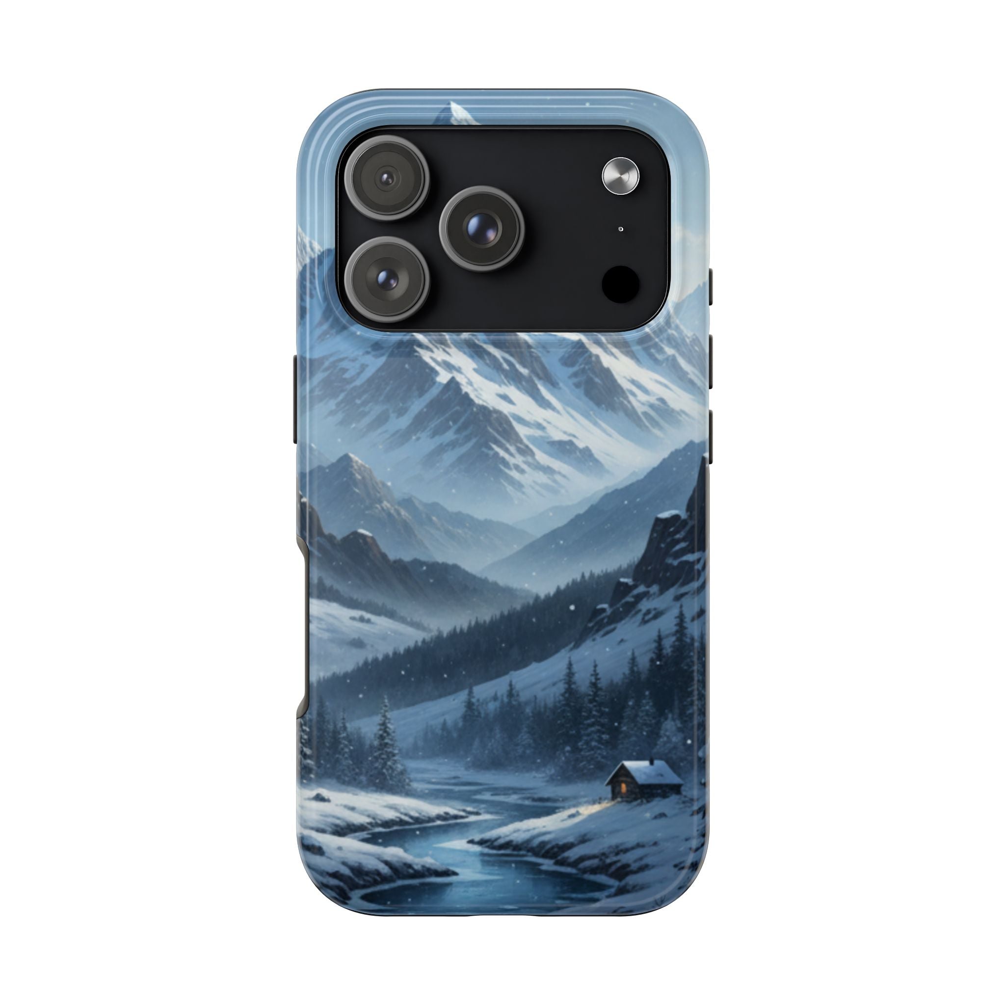 Tough Phone Case — Snowy Mountain Cabin Landscape Protective Phone Cover