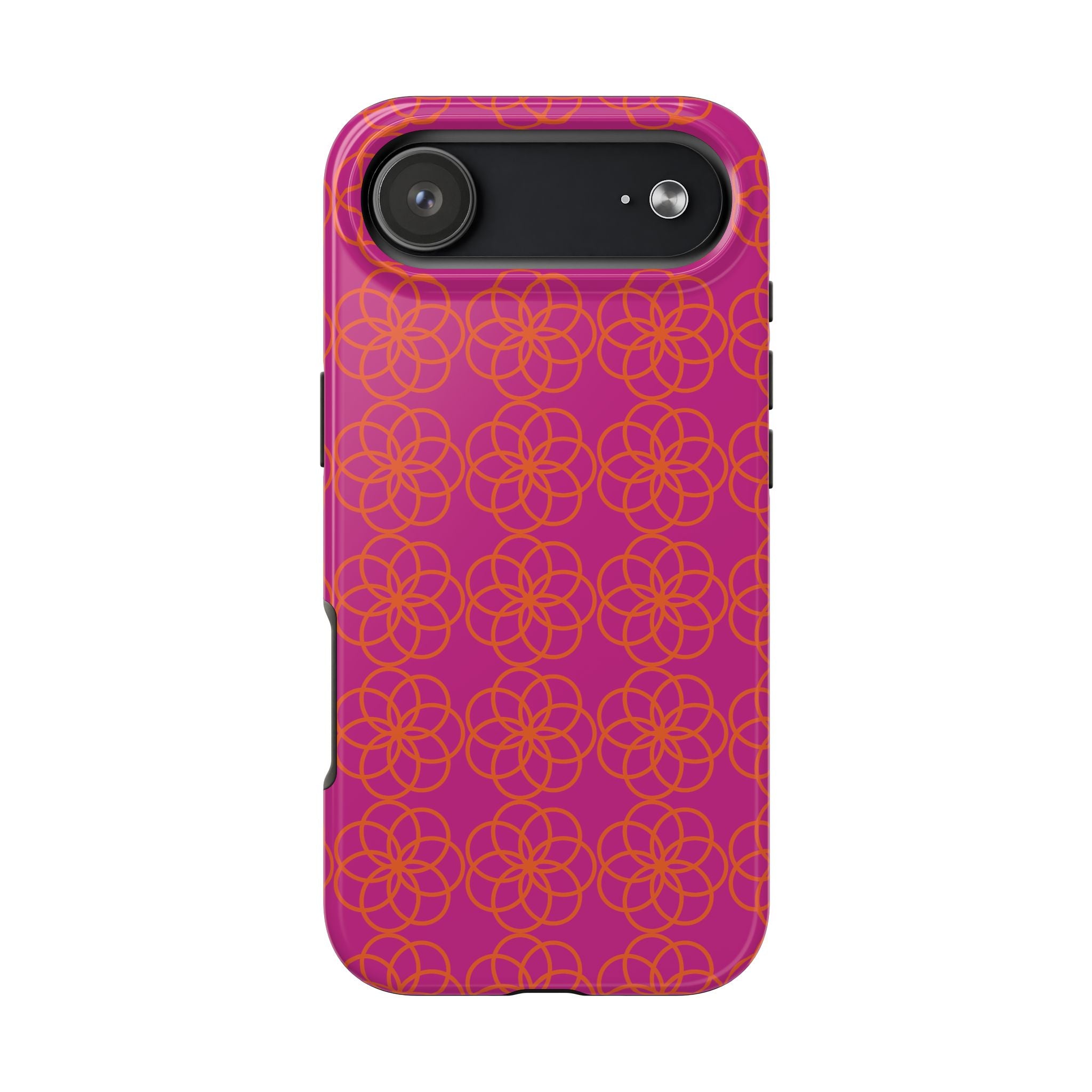 Floral Geometric Tough Phone Case — Pink & Orange Patterned Protective Cover