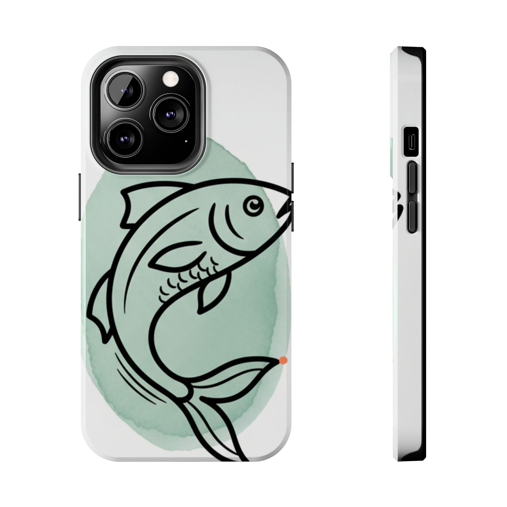 Fish Silhouette Tough Phone Case — Minimalist Aqua Watercolor Design