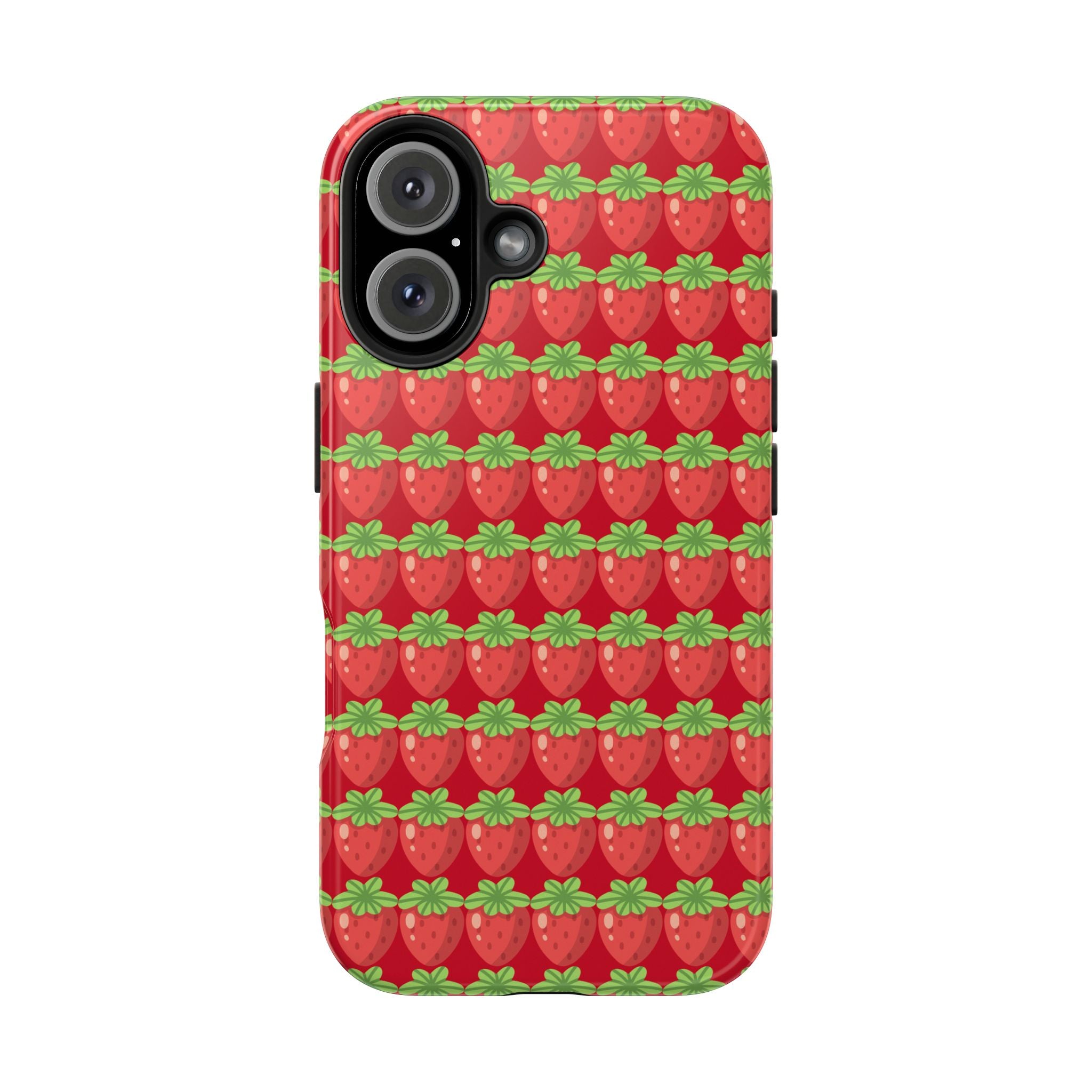 Strawberry Pattern Tough Phone Case — Cute Red Fruit Protective Cover