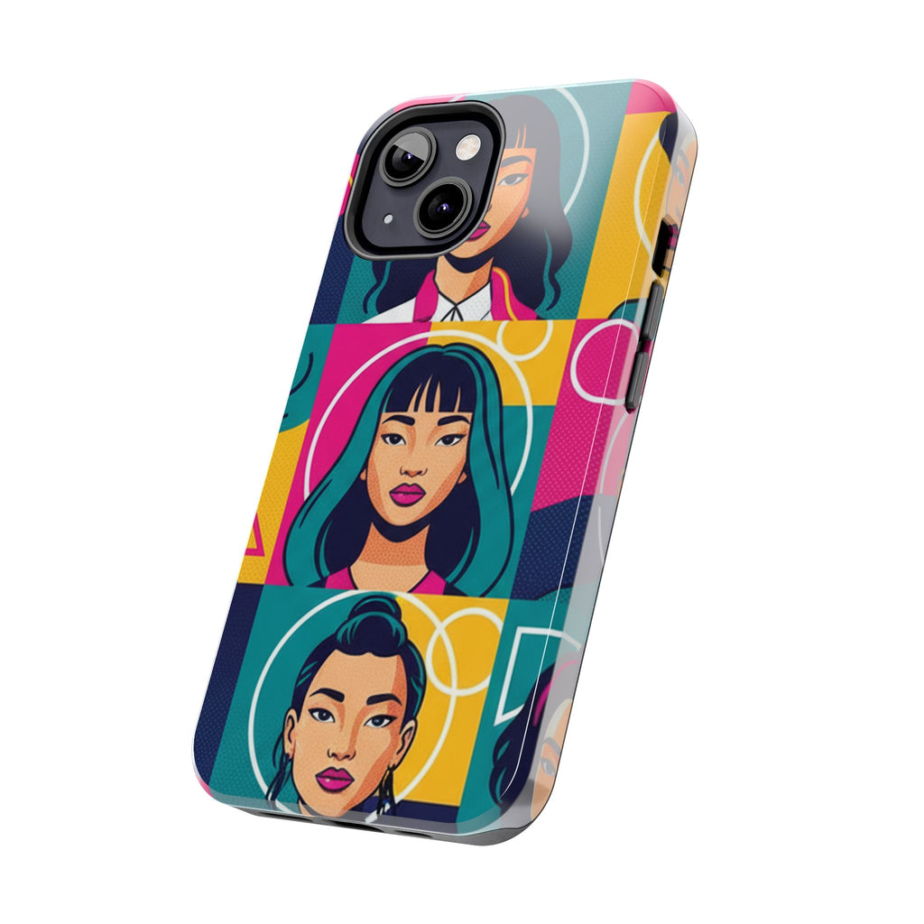 Bold Pop Art Faces Tough Phone Case — Colorful Retro Portrait Protective Cover