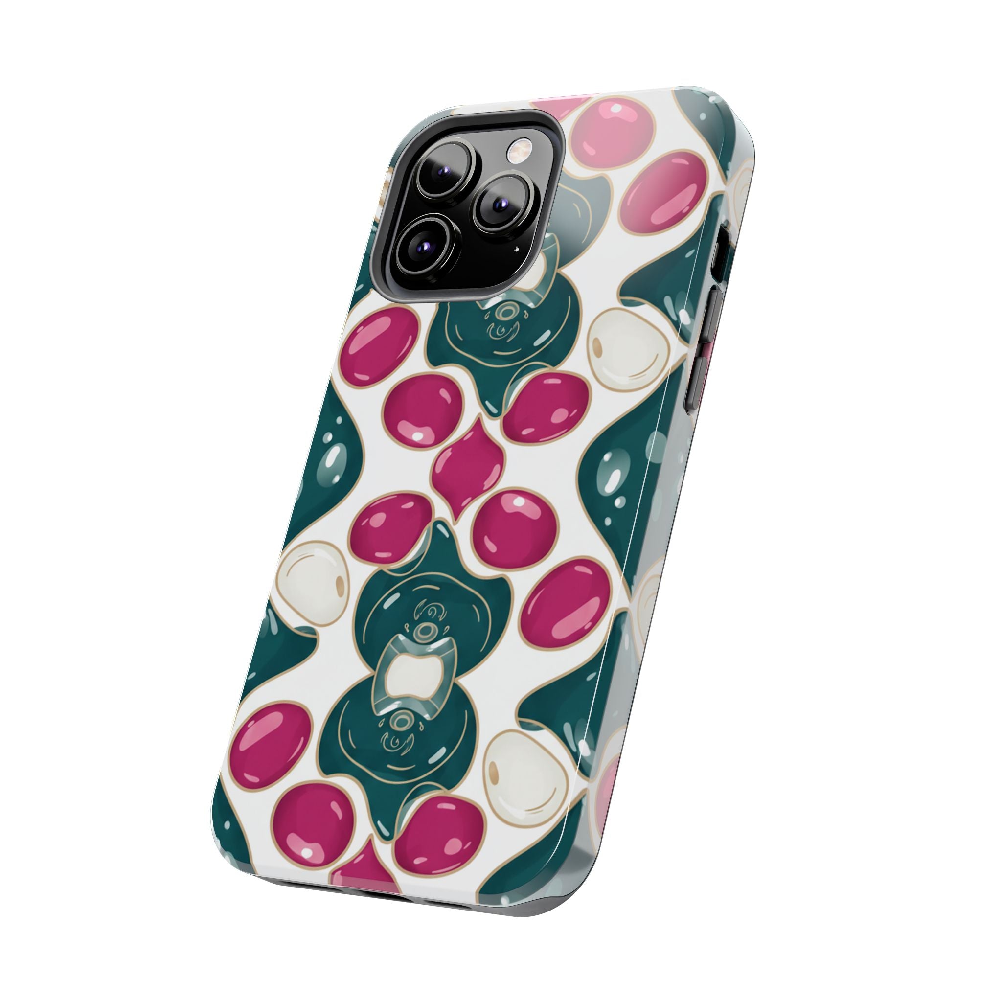 Floral Jewel Pattern Tough Phone Case — Teal & Fuchsia Protective Cover