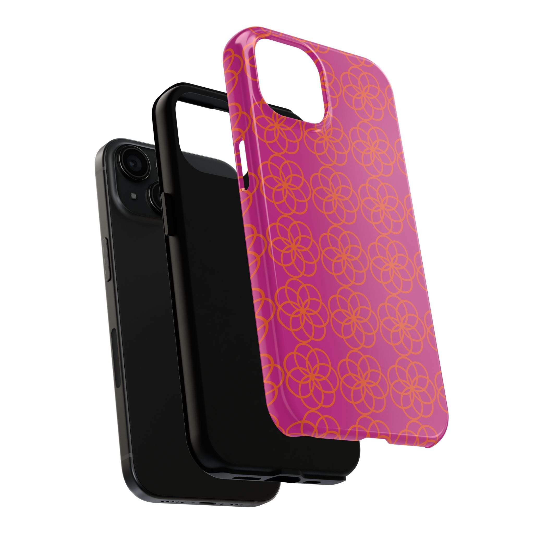 Floral Geometric Tough Phone Case — Pink & Orange Patterned Protective Cover