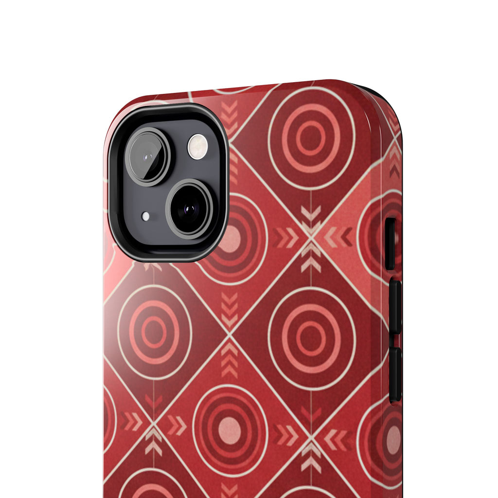 Red Geometric Target Pattern Tough Phone Case — Protective Abstract Retro Design