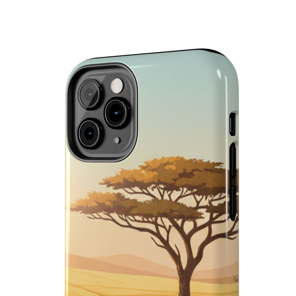 Safari Sunset Tough Phone Case — African Savanna Tree Design