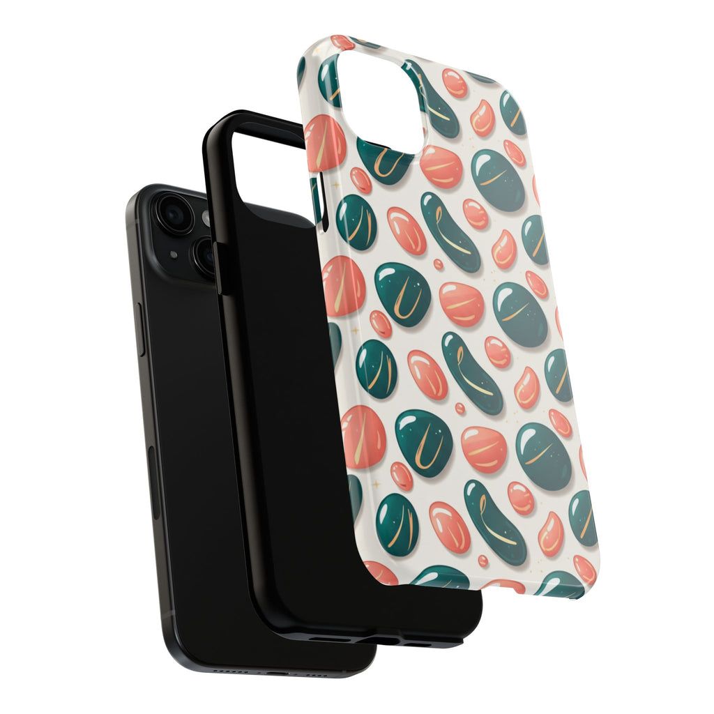 Abstract Pebble Pattern Tough Phone Case — Coral & Teal Protective Cover