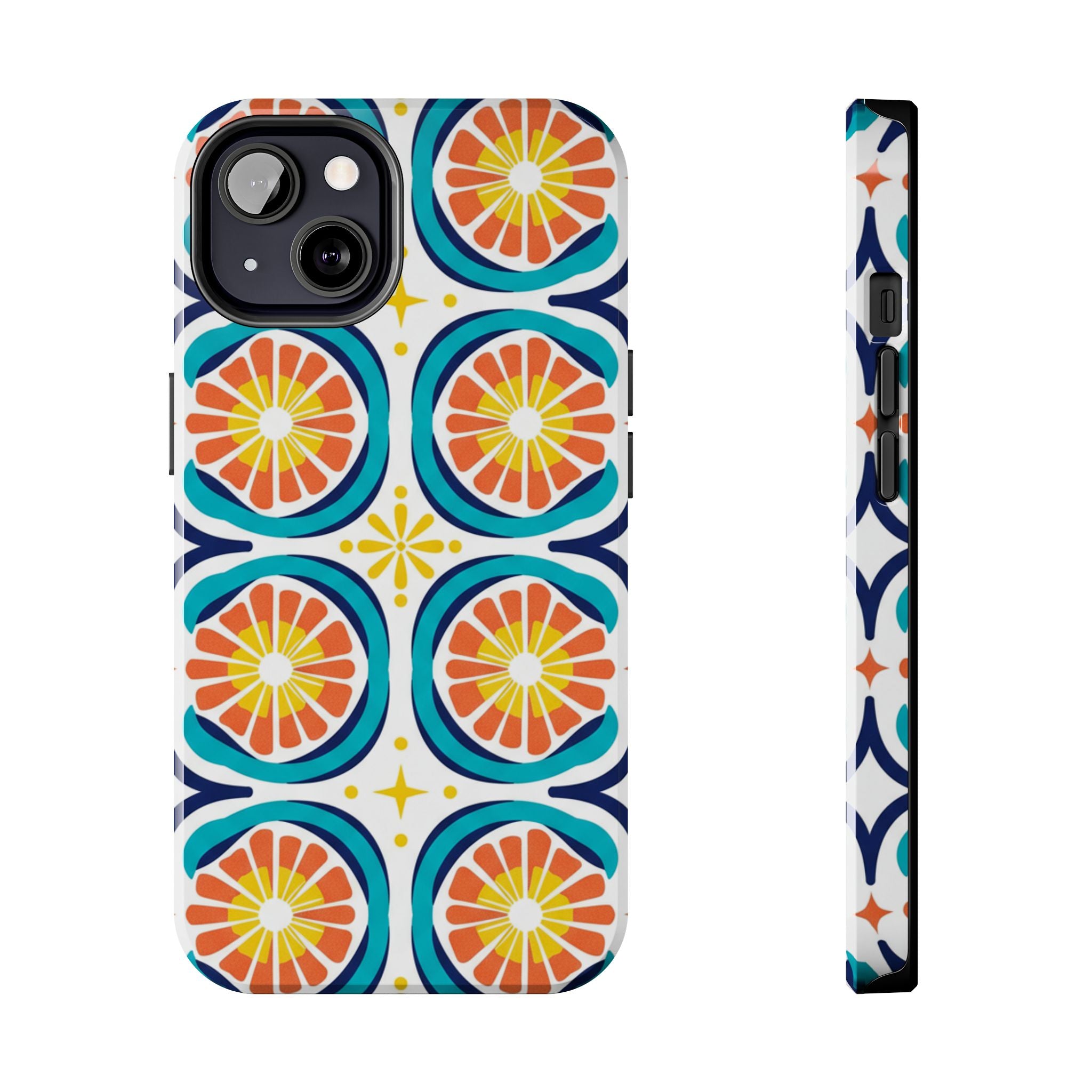 Citrus Tile Tough Phone Case — Colorful Retro Orange Slice Pattern