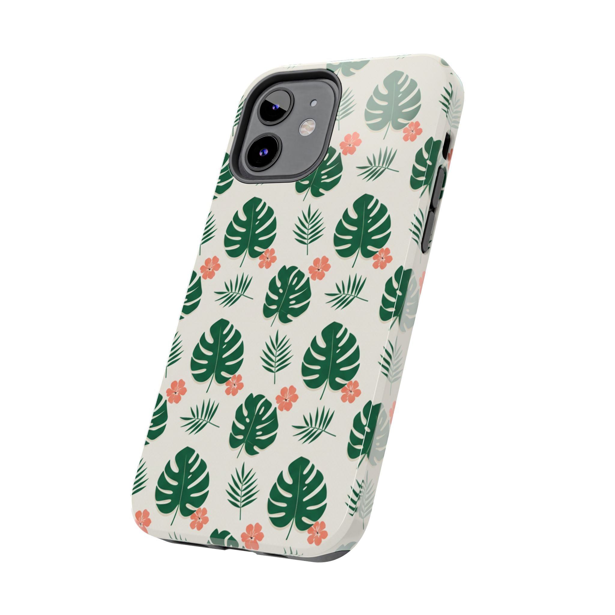 Tropical Leaves Tough Phone Case — Monstera & Pink Floral Protective Cover