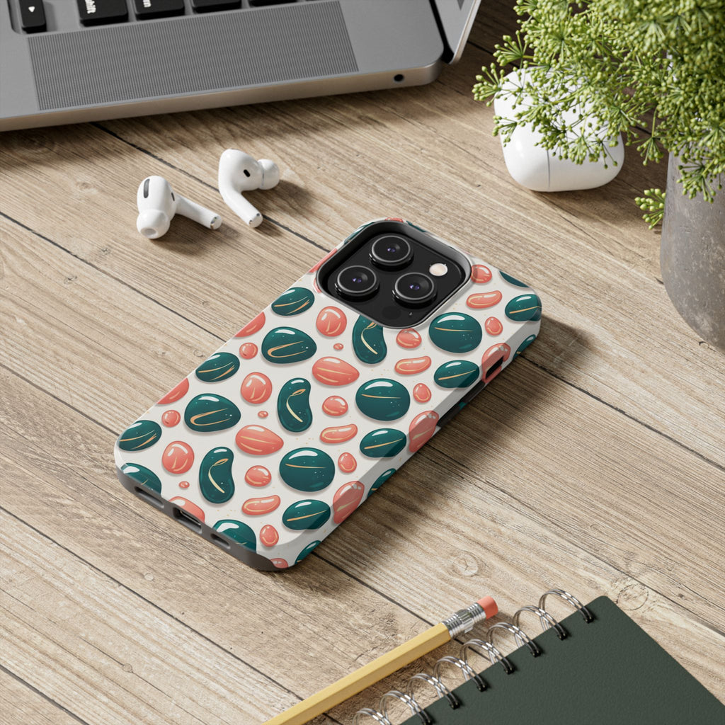 Abstract Pebble Pattern Tough Phone Case — Coral & Teal Protective Cover