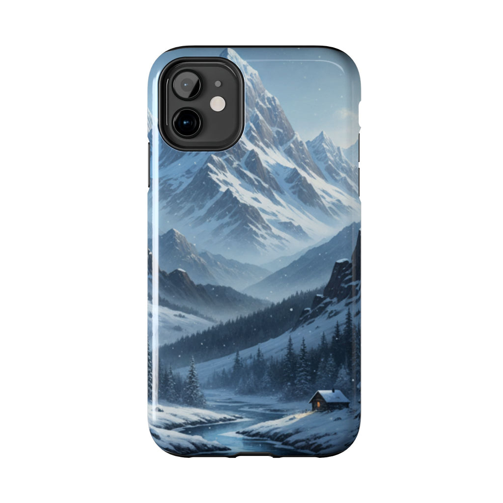 Tough Phone Case — Snowy Mountain Cabin Landscape Protective Phone Cover