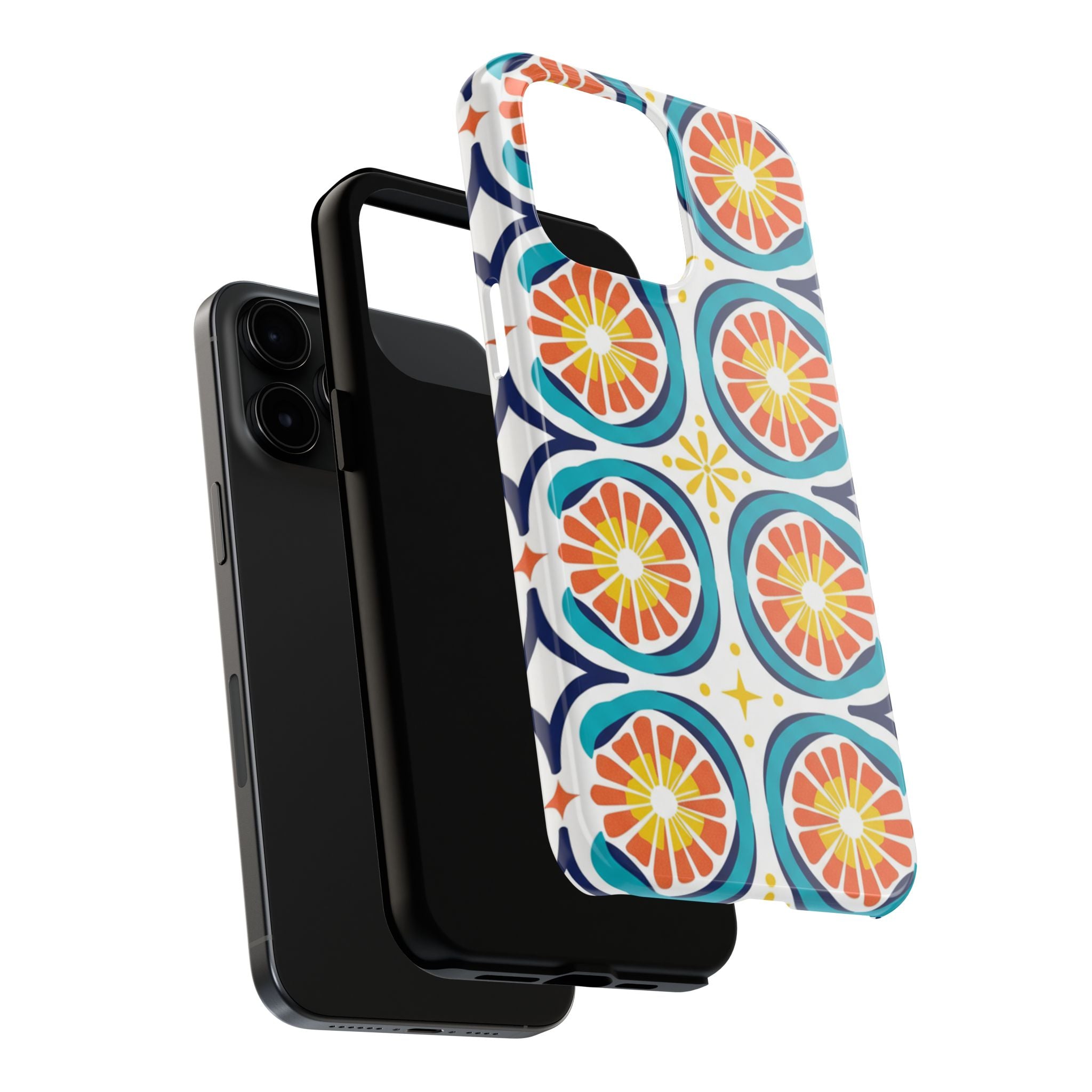 Citrus Tile Tough Phone Case — Colorful Retro Orange Slice Pattern