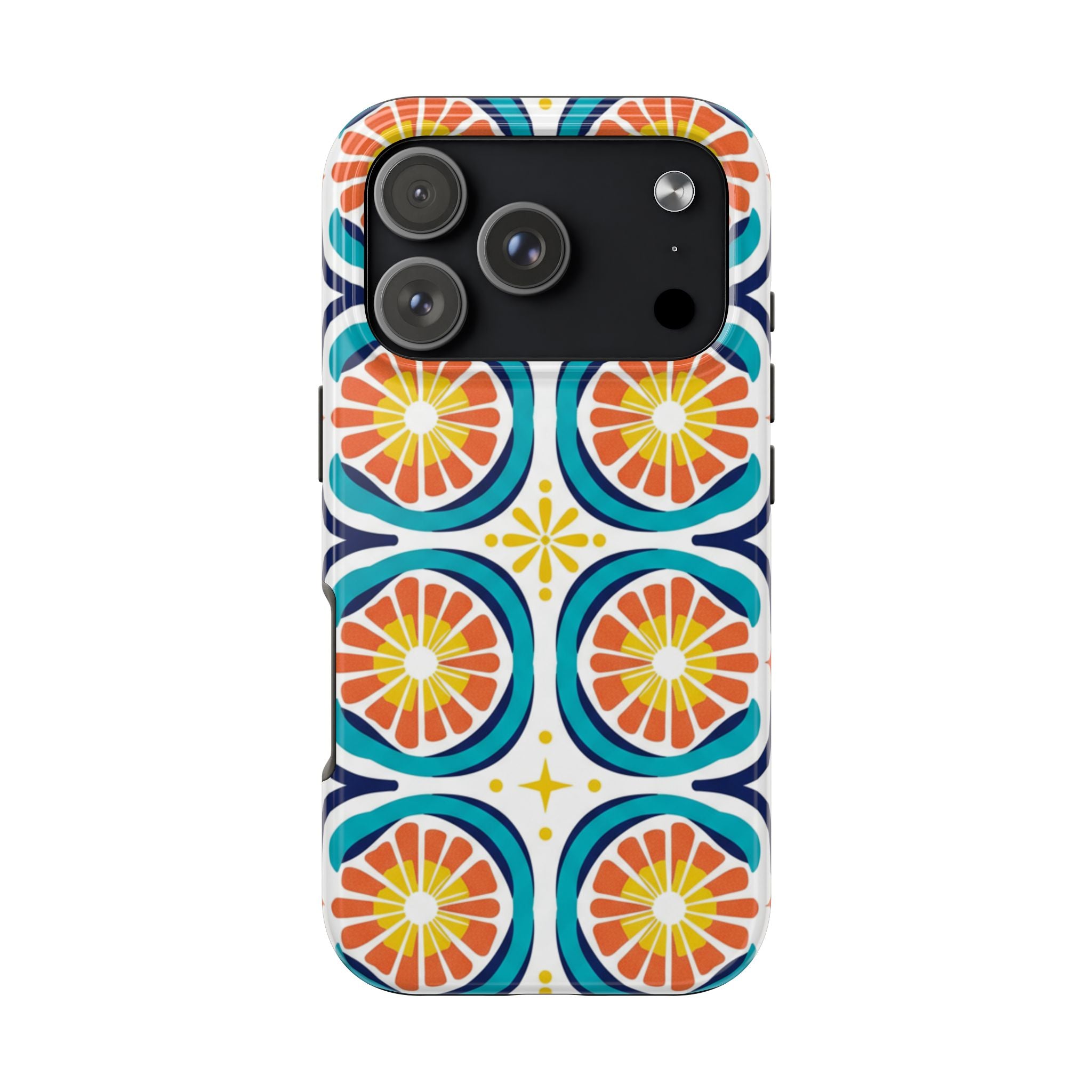 Citrus Tile Tough Phone Case — Colorful Retro Orange Slice Pattern
