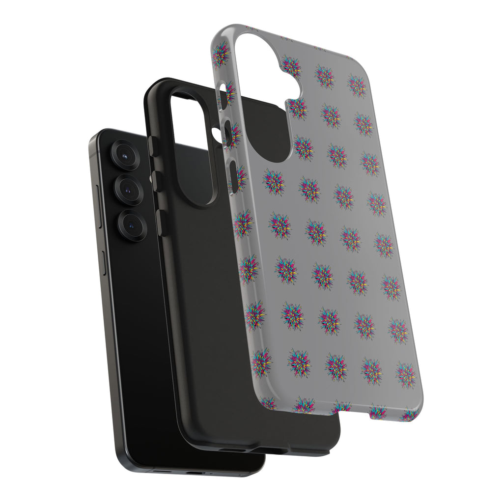 Tough Phone Case — Abstract Floral Burst Pattern on Gray (Protective Slim Fit)