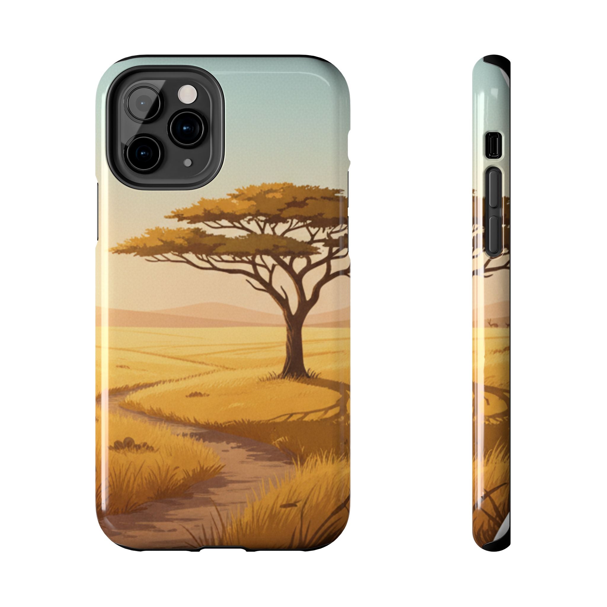 Safari Sunset Tough Phone Case — African Savanna Tree Design
