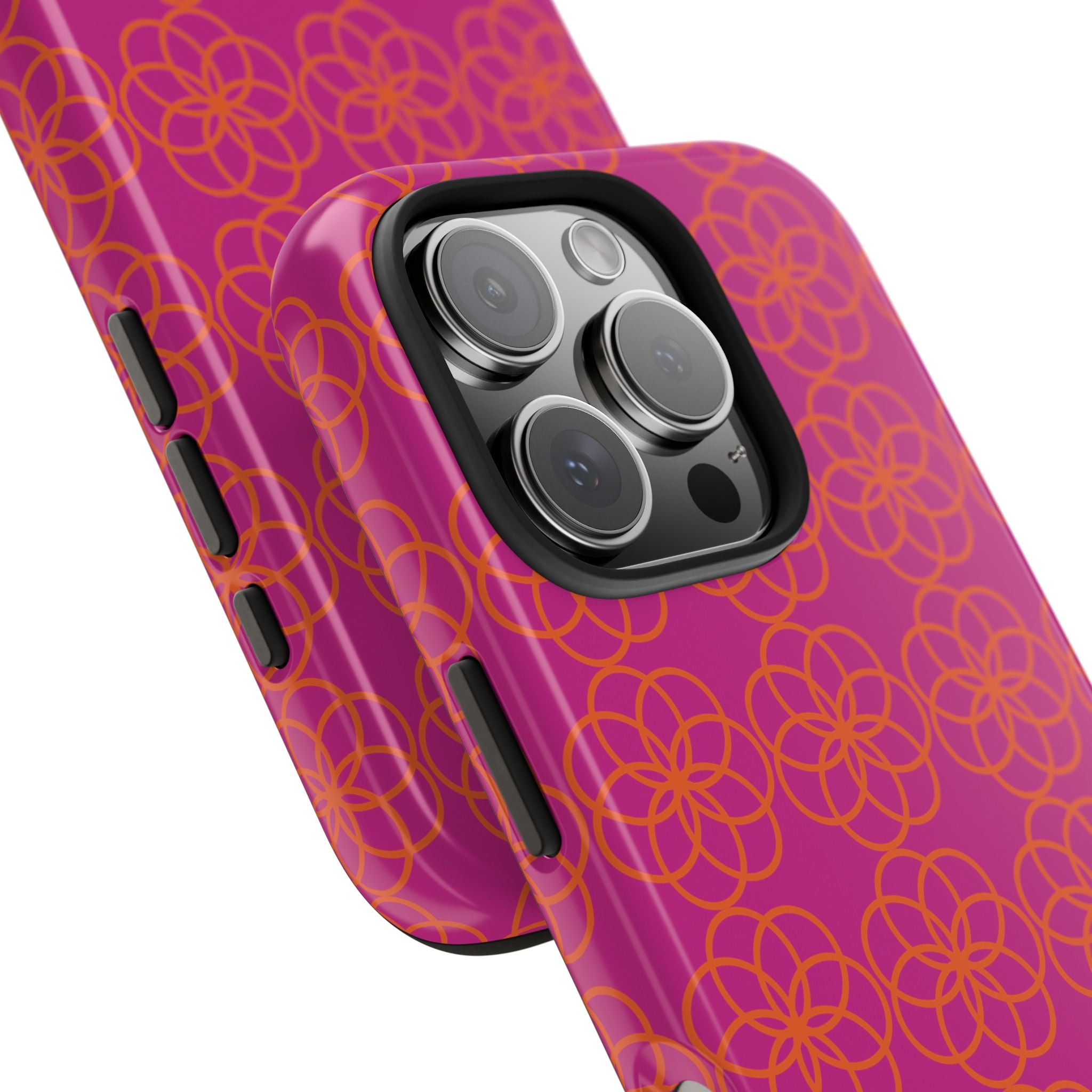 Floral Geometric Tough Phone Case — Pink & Orange Patterned Protective Cover