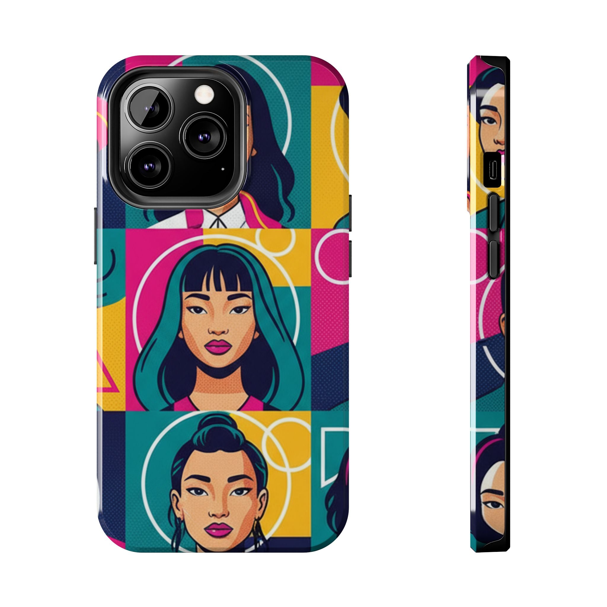 Bold Pop Art Faces Tough Phone Case — Colorful Retro Portrait Protective Cover
