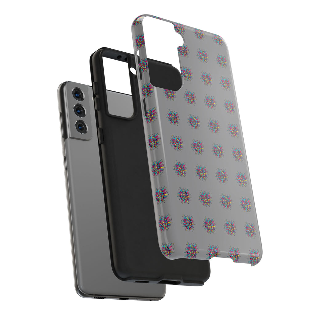 Tough Phone Case — Abstract Floral Burst Pattern on Gray (Protective Slim Fit)