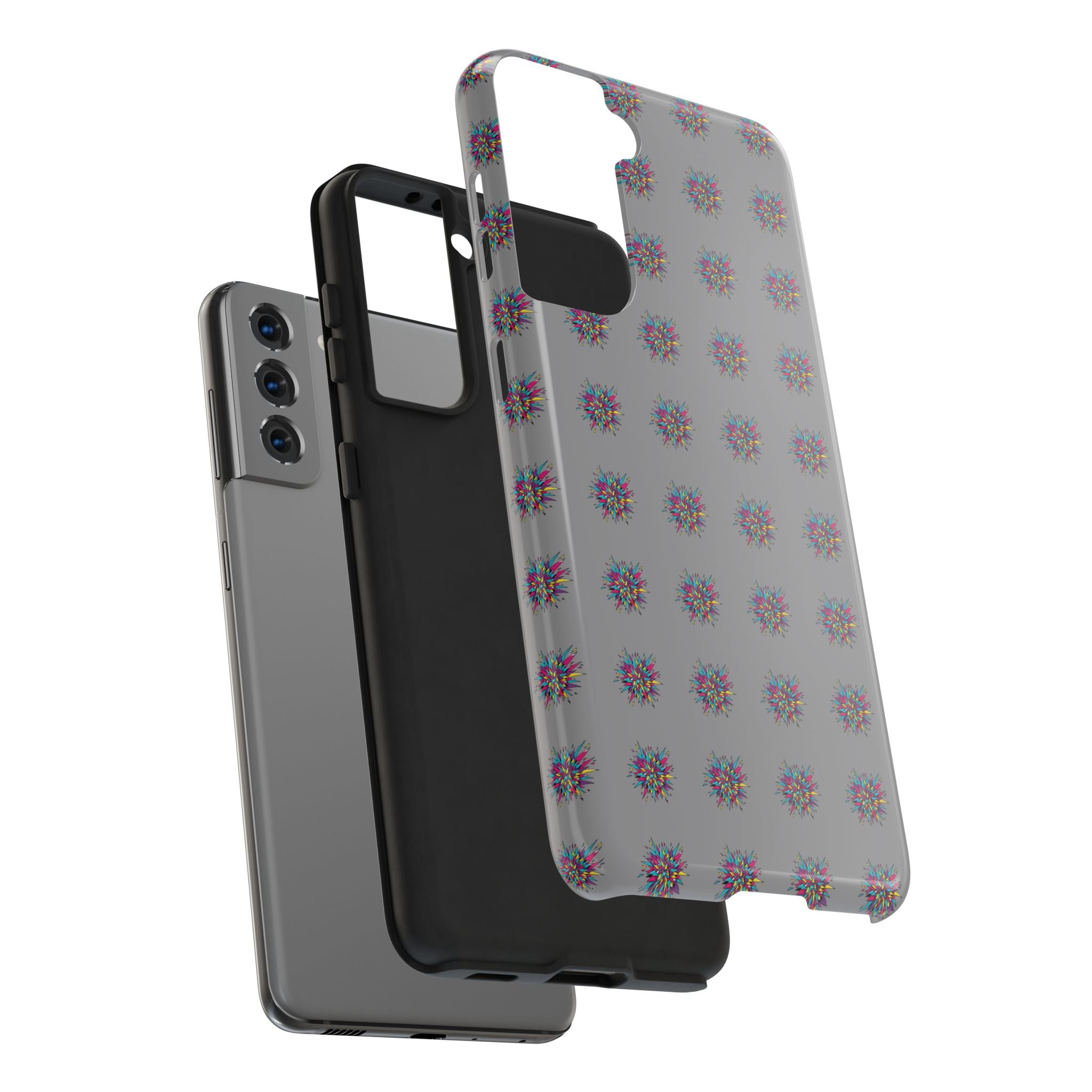 Tough Phone Case — Abstract Floral Burst Pattern on Gray (Protective Slim Fit)
