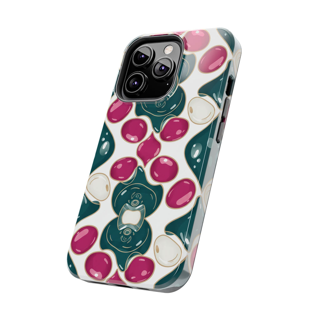 Floral Jewel Pattern Tough Phone Case — Teal & Fuchsia Protective Cover