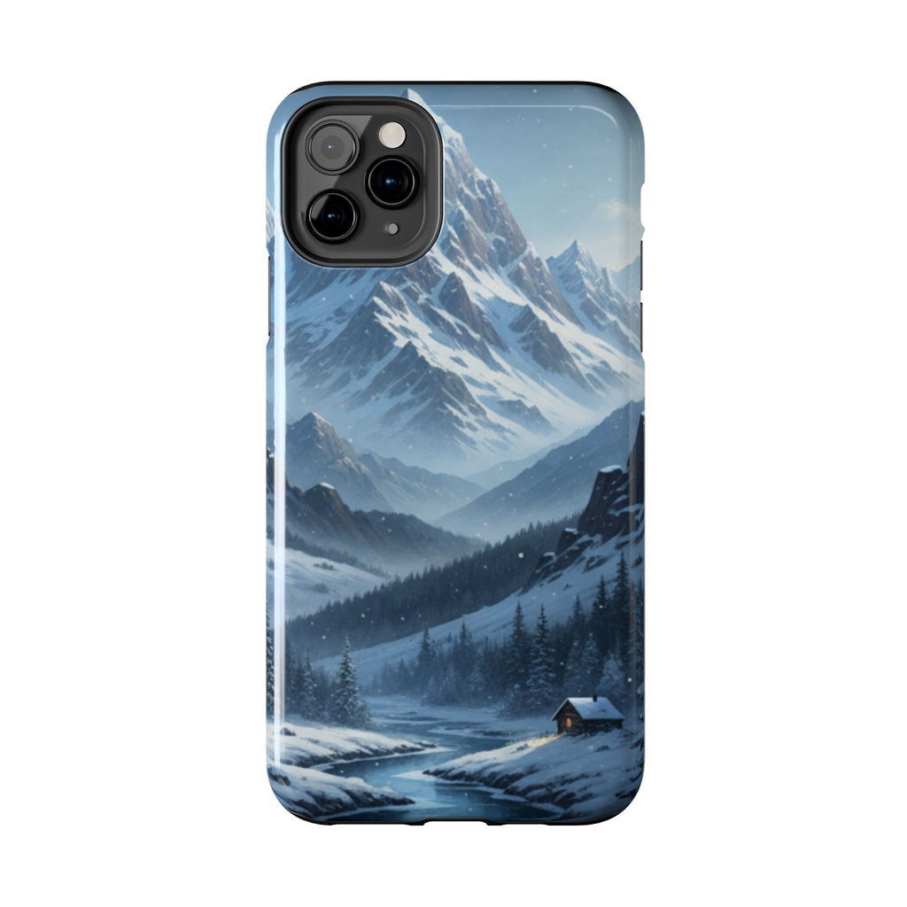 Tough Phone Case — Snowy Mountain Cabin Landscape Protective Phone Cover