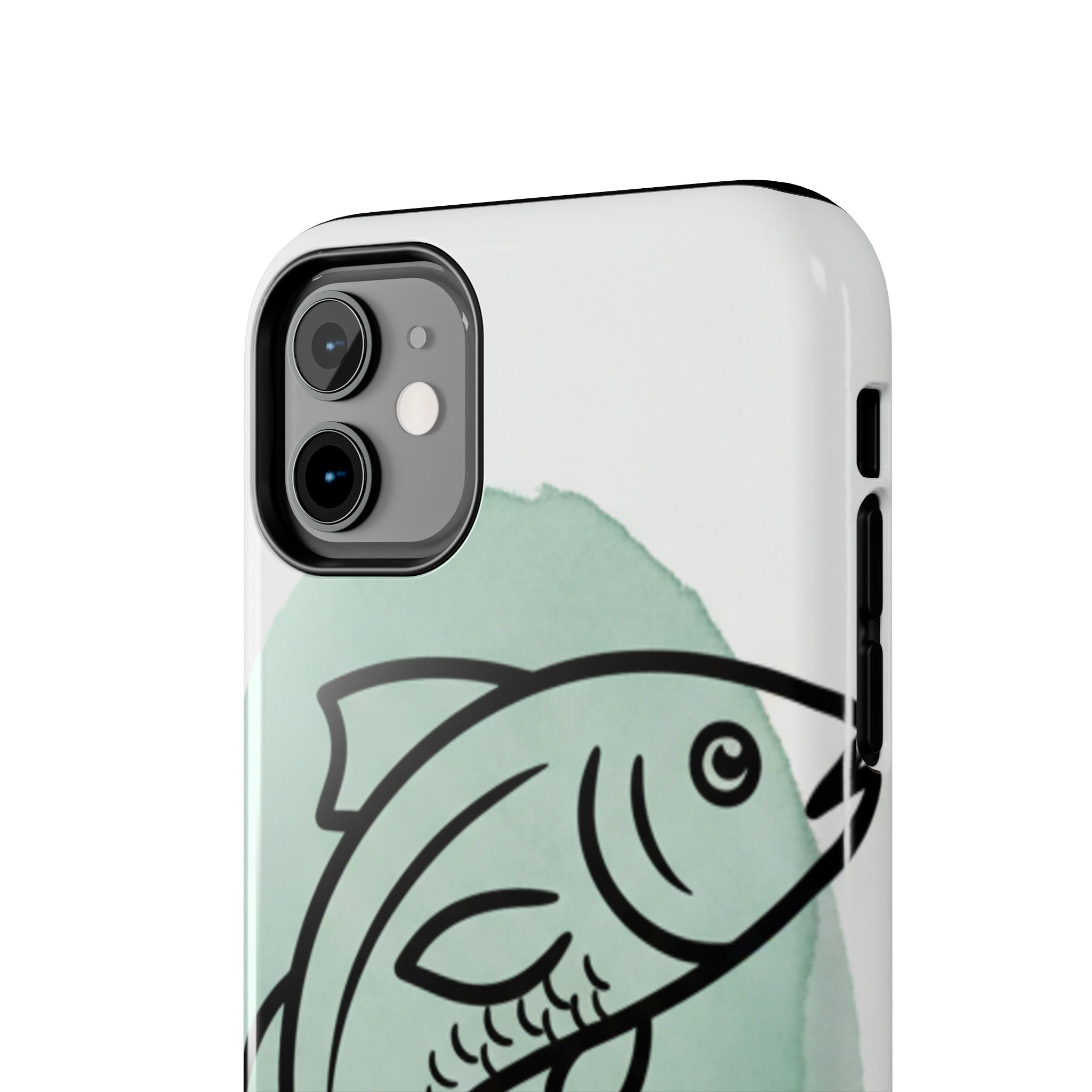 Fish Silhouette Tough Phone Case — Minimalist Aqua Watercolor Design