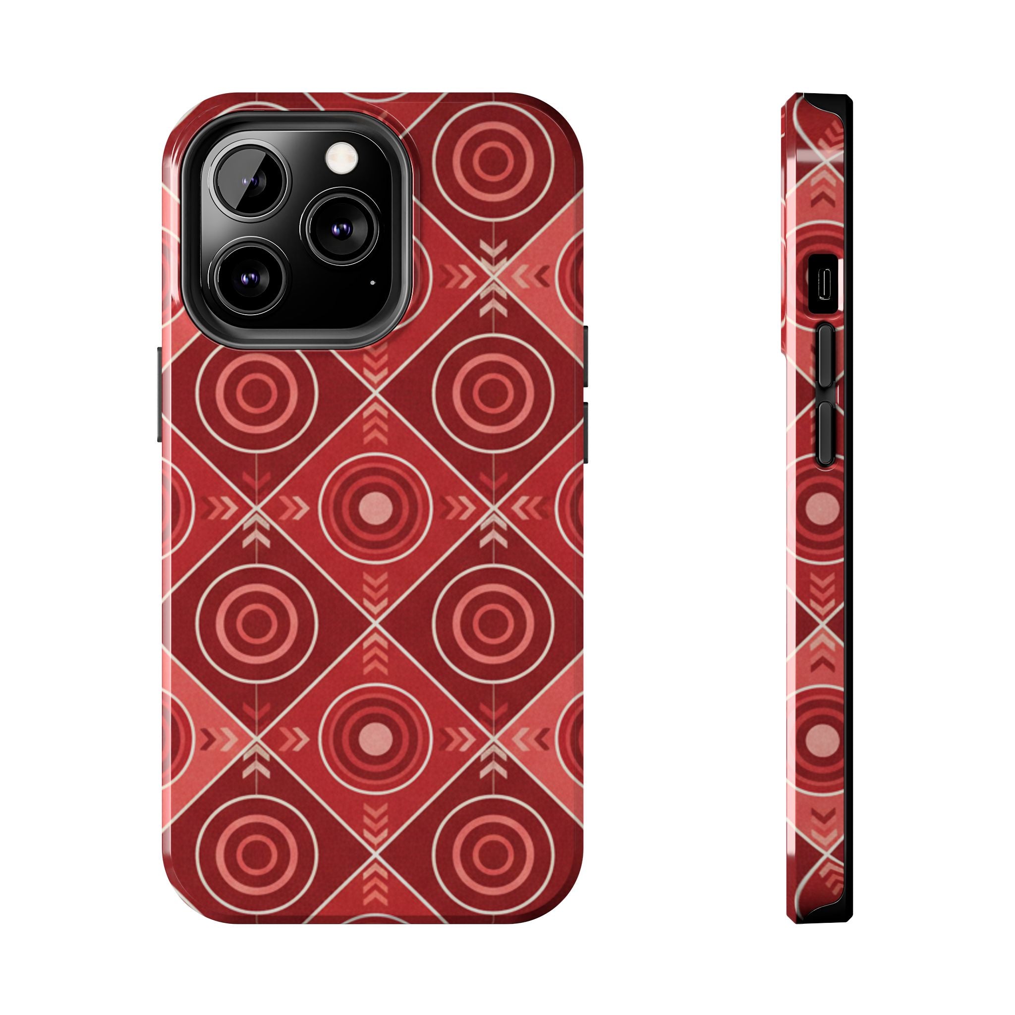 Red Geometric Target Pattern Tough Phone Case — Protective Abstract Retro Design