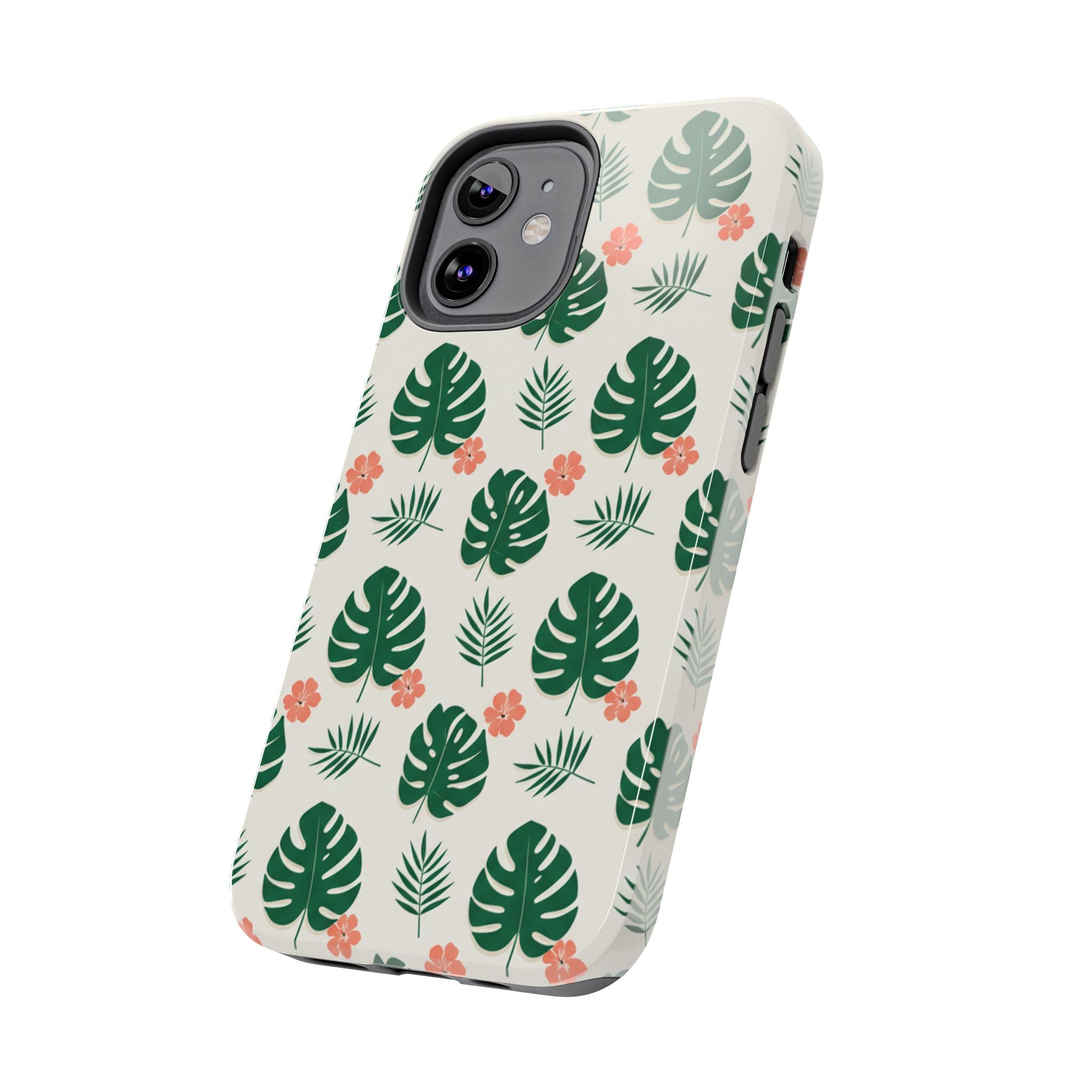 Tropical Leaves Tough Phone Case — Monstera & Pink Floral Protective Cover