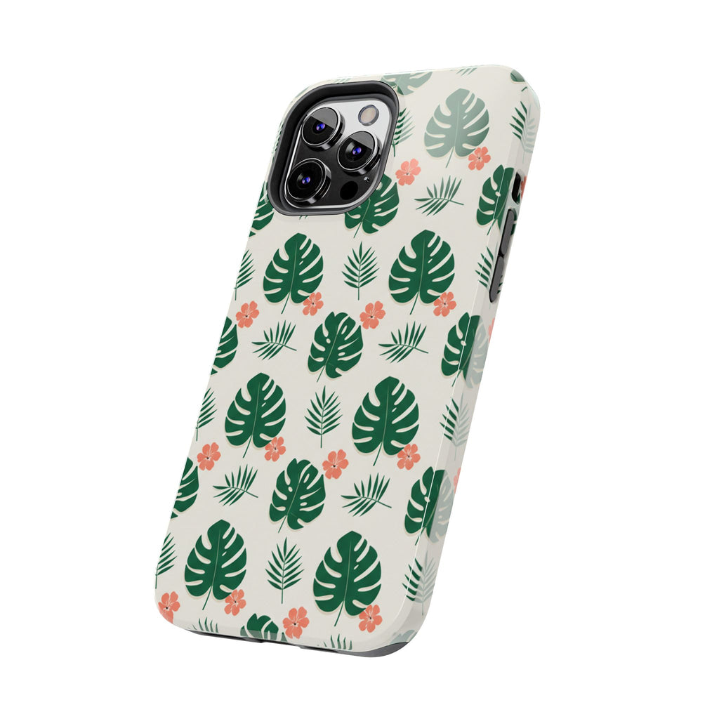 Tropical Leaves Tough Phone Case — Monstera & Pink Floral Protective Cover