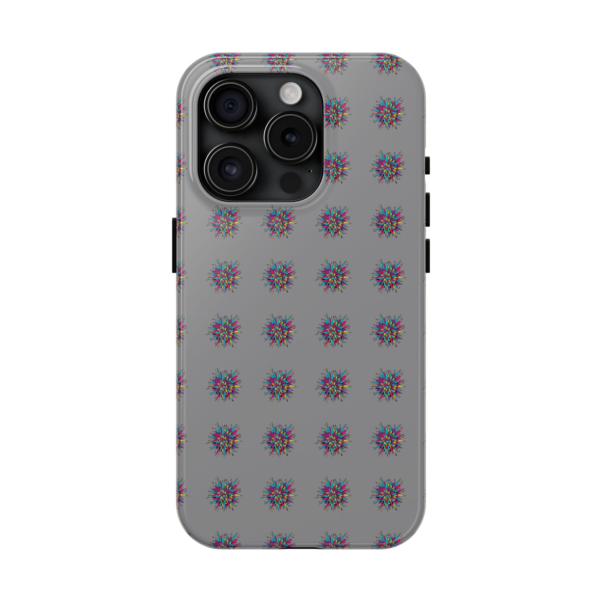 Tough Phone Case — Abstract Floral Burst Pattern on Gray (Protective Slim Fit)