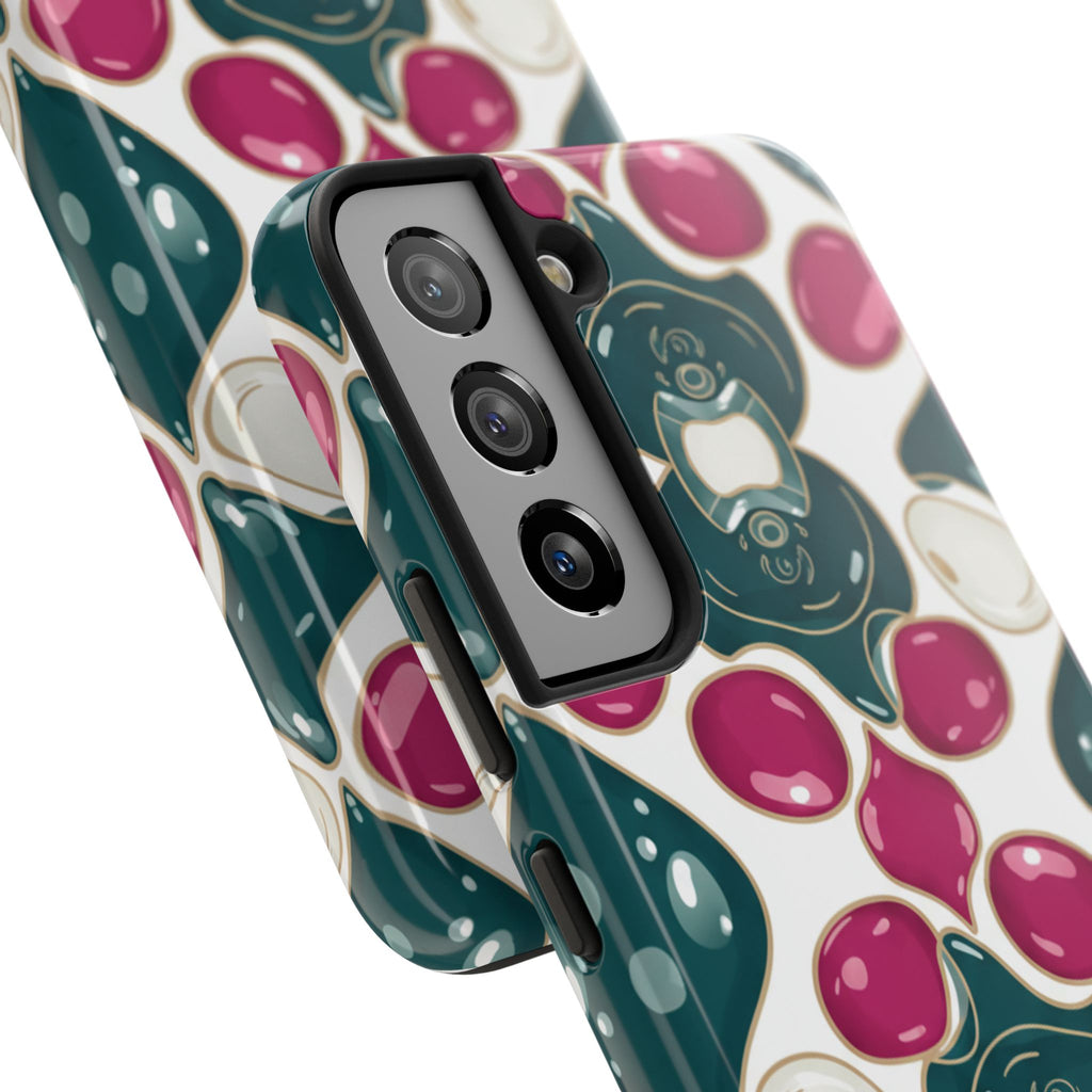 Floral Jewel Pattern Tough Phone Case — Teal & Fuchsia Protective Cover