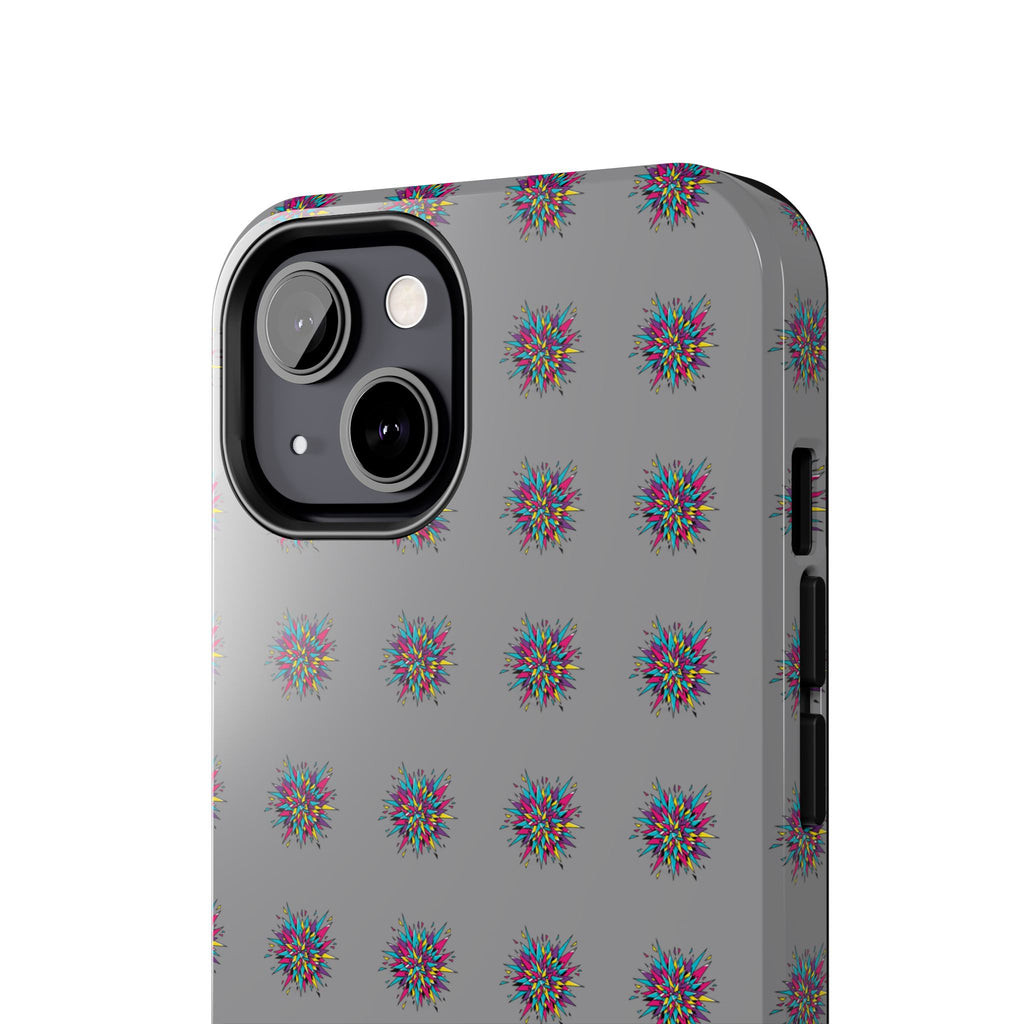 Tough Phone Case — Abstract Floral Burst Pattern on Gray (Protective Slim Fit)