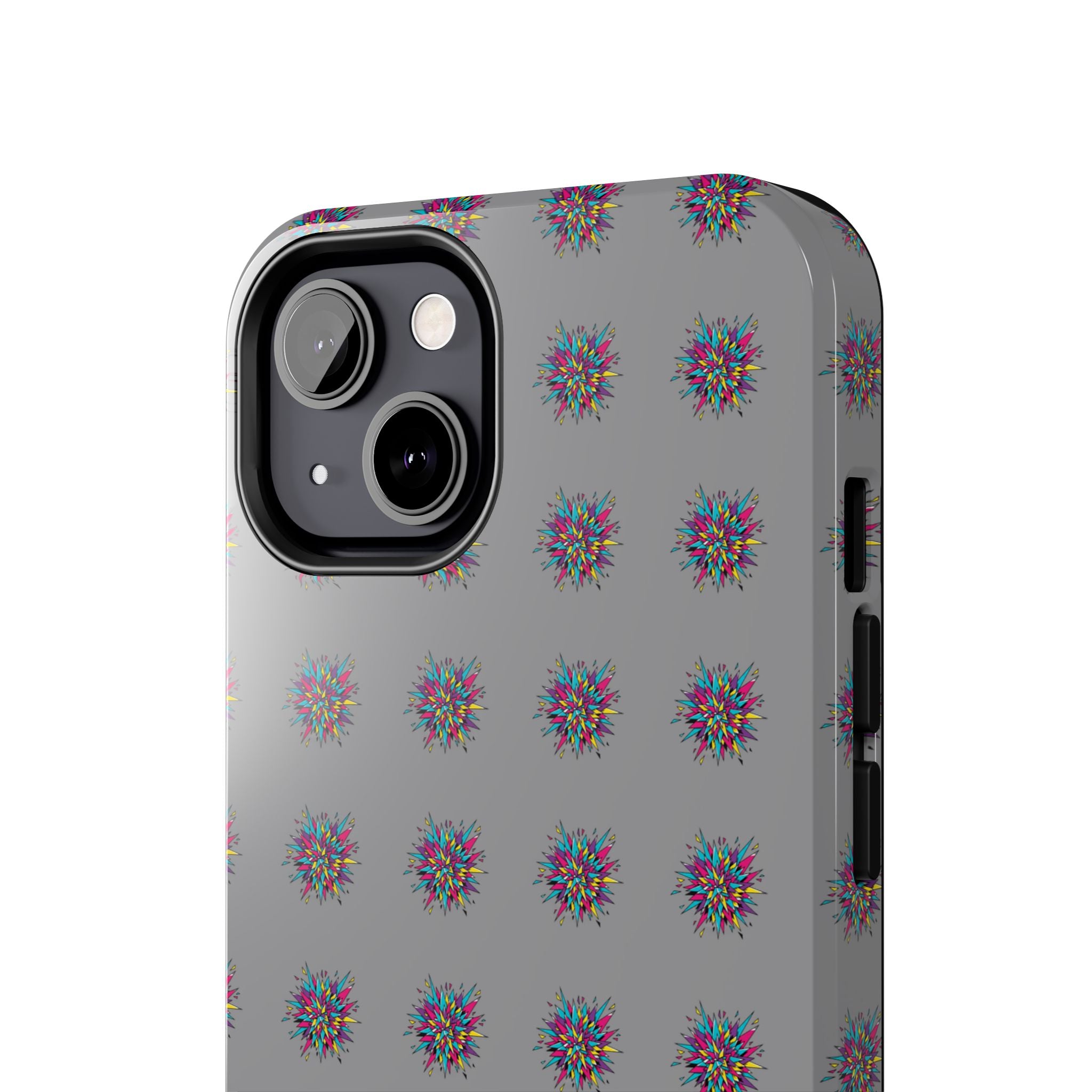 Tough Phone Case — Abstract Floral Burst Pattern on Gray (Protective Slim Fit)