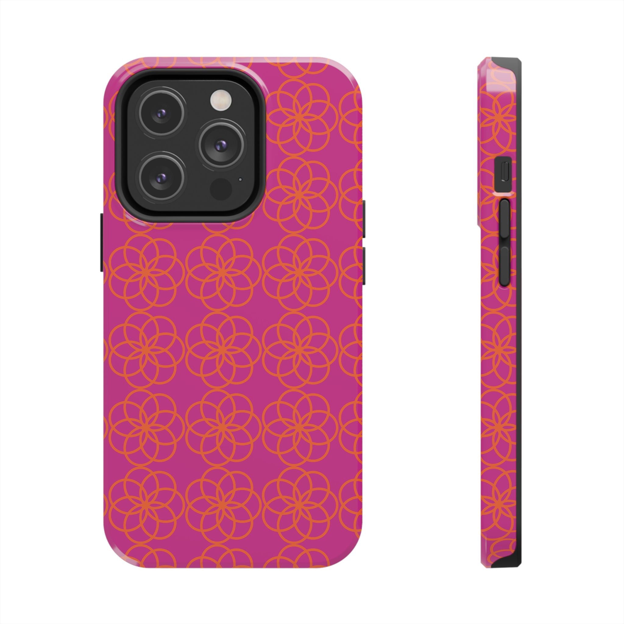 Floral Geometric Tough Phone Case — Pink & Orange Patterned Protective Cover