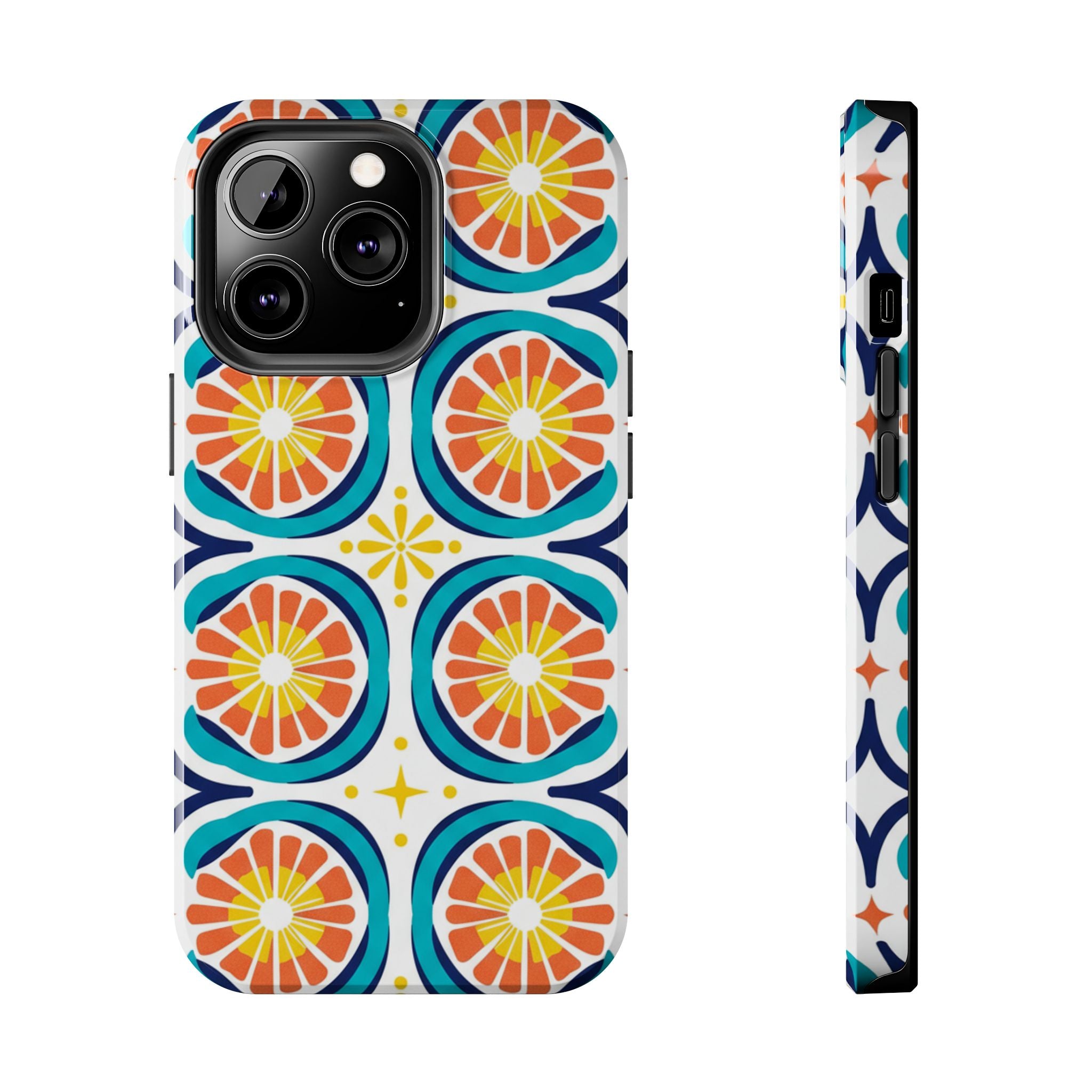 Citrus Tile Tough Phone Case — Colorful Retro Orange Slice Pattern