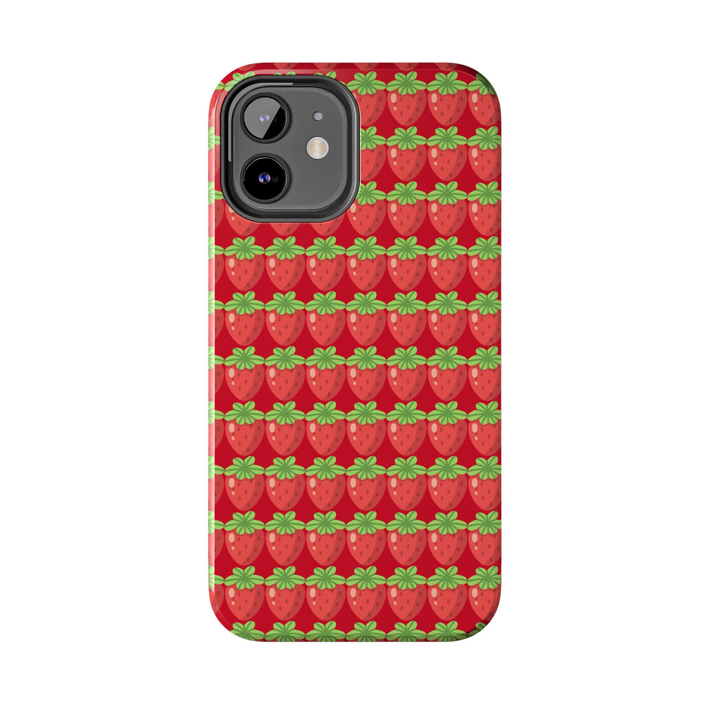 Strawberry Pattern Tough Phone Case — Cute Red Fruit Protective Cover