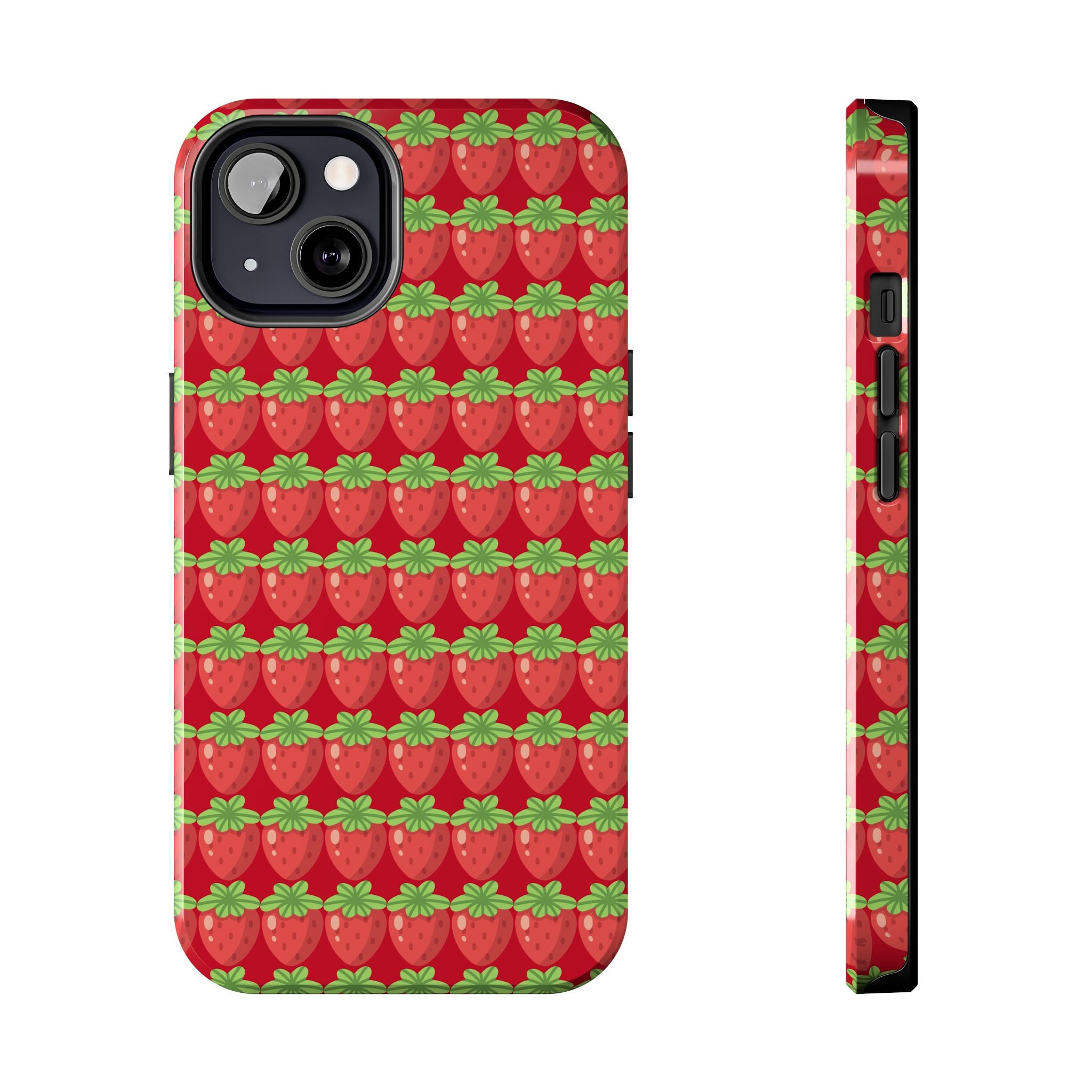 Strawberry Pattern Tough Phone Case — Cute Red Fruit Protective Cover