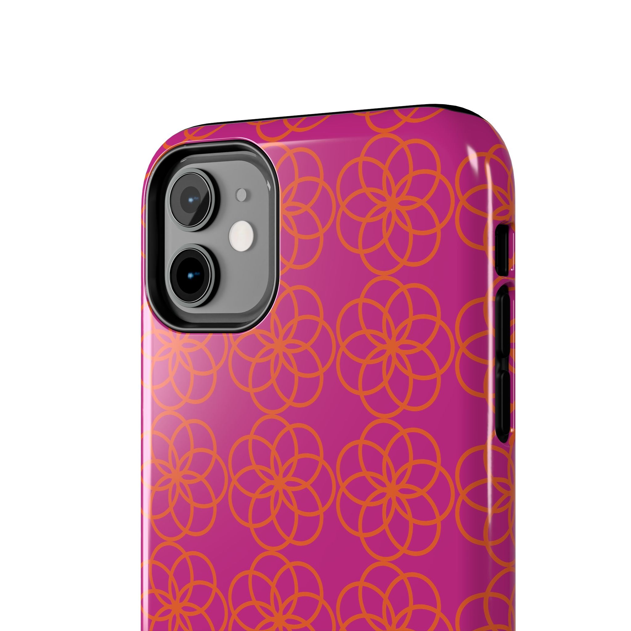 Floral Geometric Tough Phone Case — Pink & Orange Patterned Protective Cover