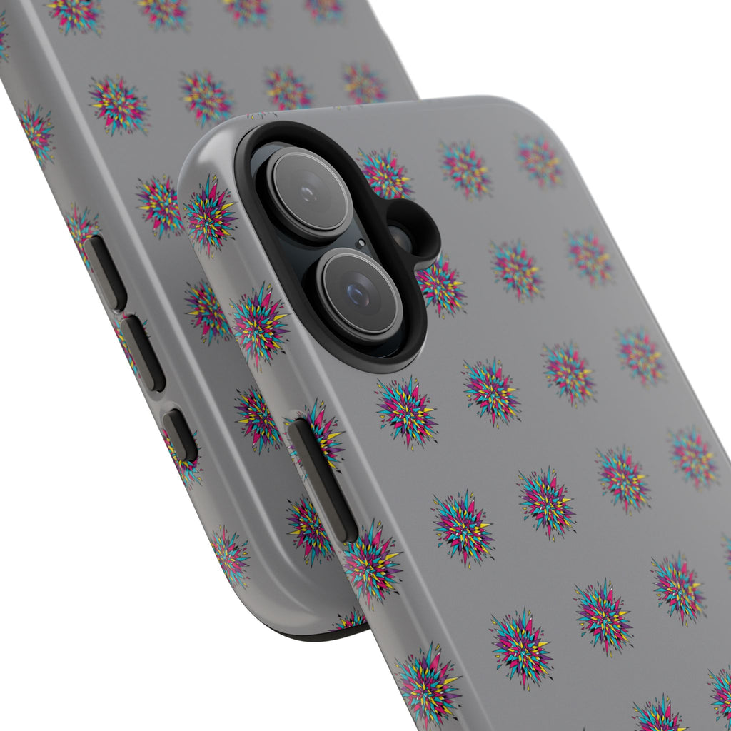 Tough Phone Case — Abstract Floral Burst Pattern on Gray (Protective Slim Fit)