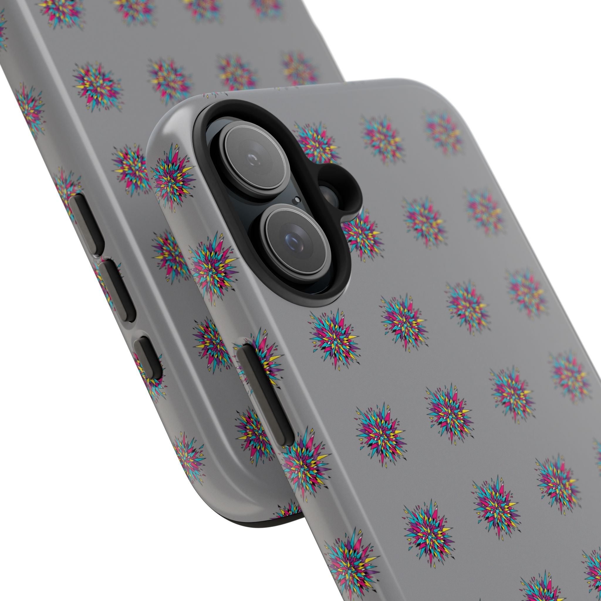 Tough Phone Case — Abstract Floral Burst Pattern on Gray (Protective Slim Fit)