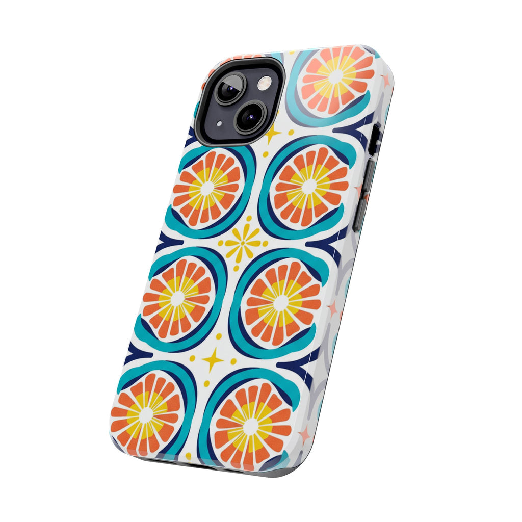 Citrus Tile Tough Phone Case — Colorful Retro Orange Slice Pattern