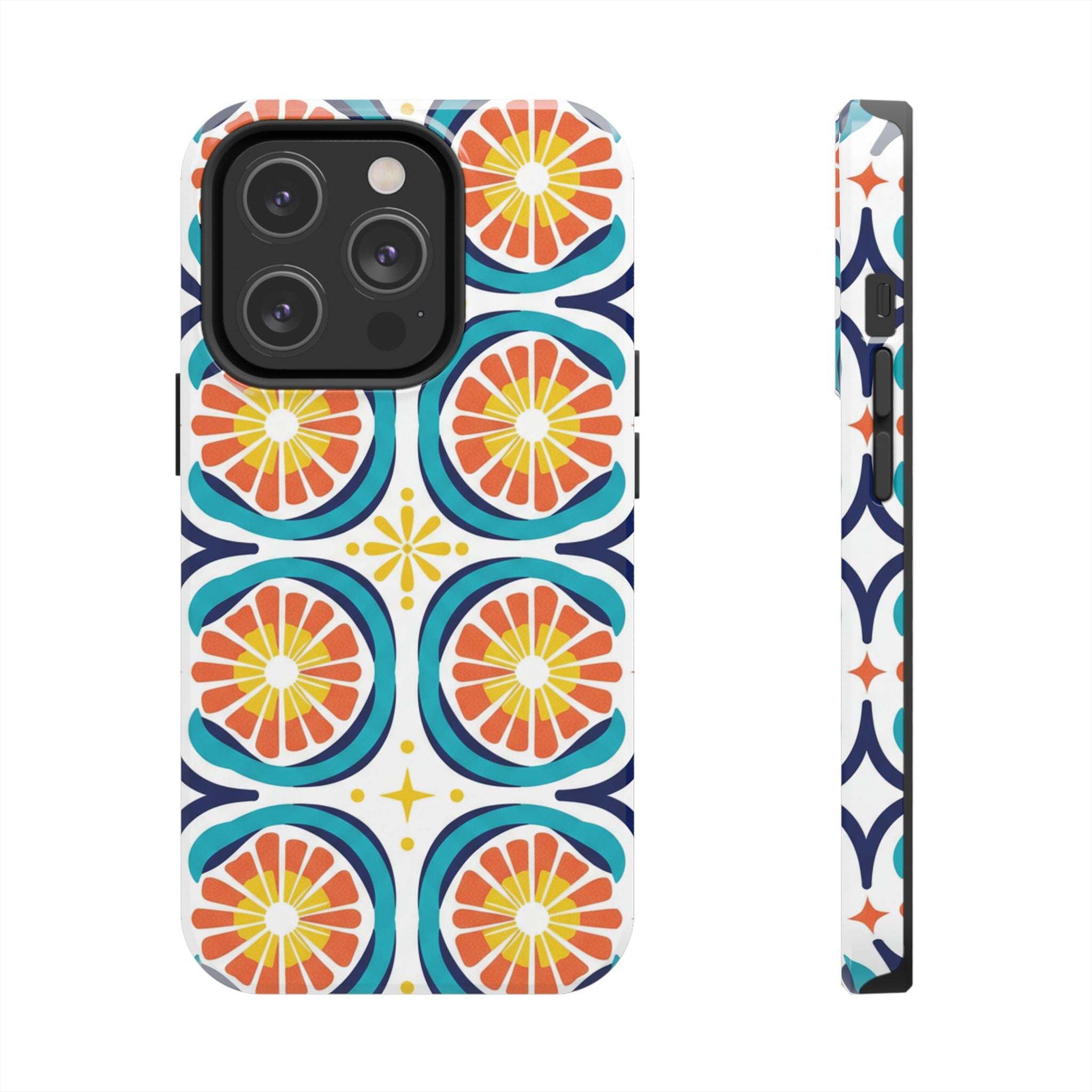Citrus Tile Tough Phone Case — Colorful Retro Orange Slice Pattern