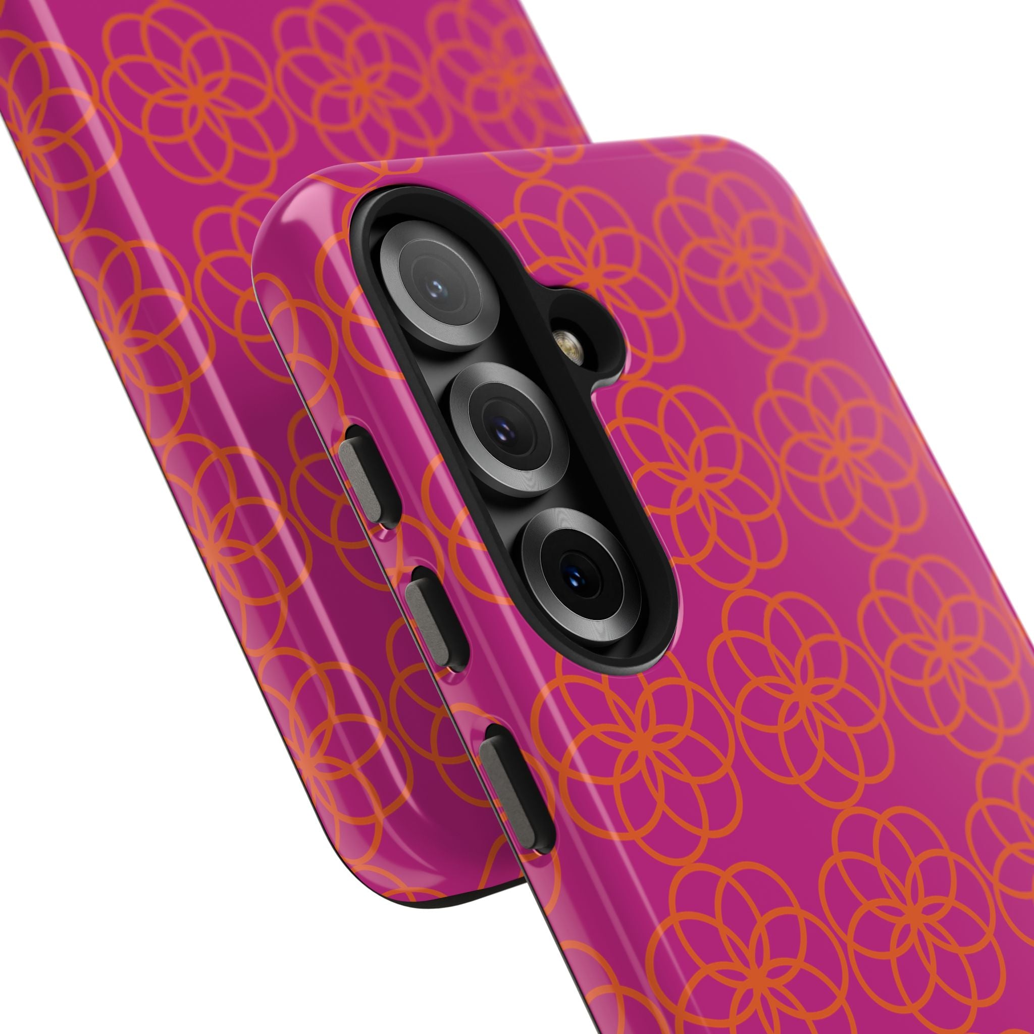 Floral Geometric Tough Phone Case — Pink & Orange Patterned Protective Cover