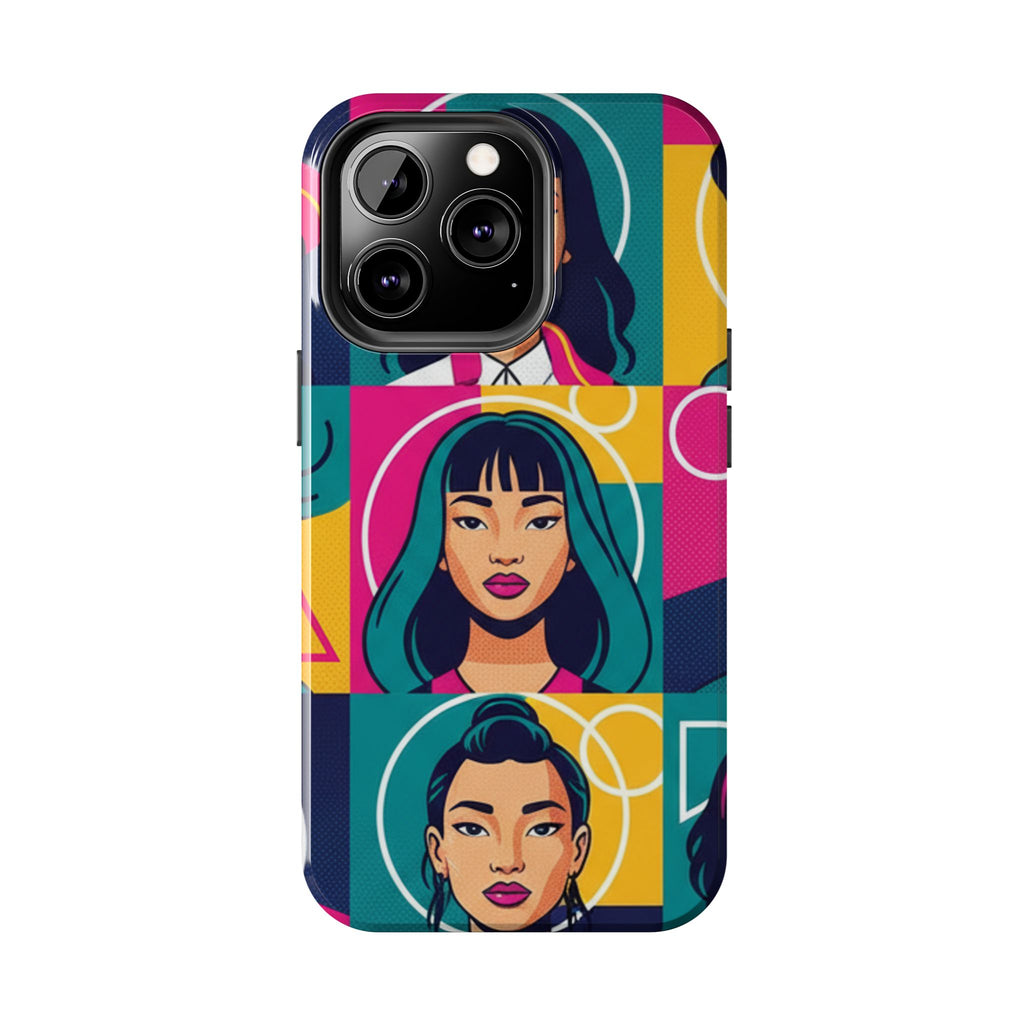 Bold Pop Art Faces Tough Phone Case — Colorful Retro Portrait Protective Cover