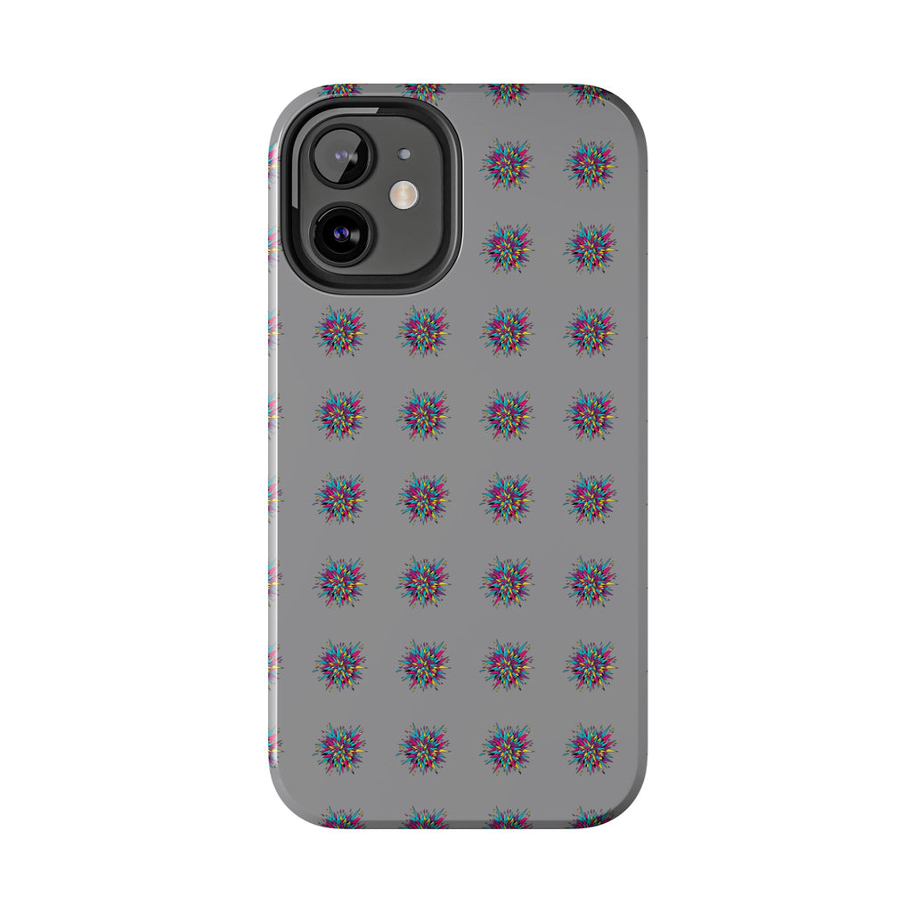 Tough Phone Case — Abstract Floral Burst Pattern on Gray (Protective Slim Fit)