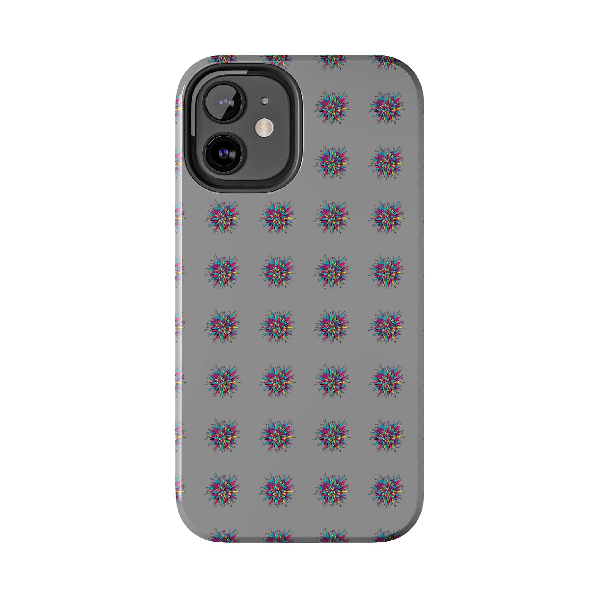 Tough Phone Case — Abstract Floral Burst Pattern on Gray (Protective Slim Fit)