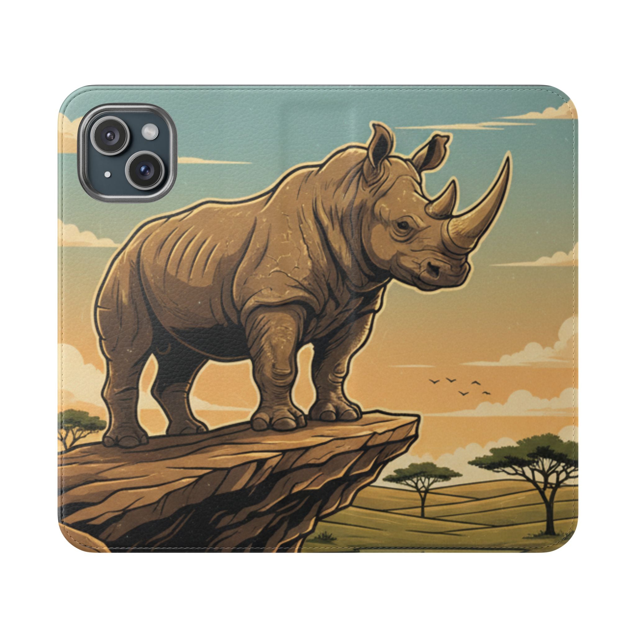 Rhino Sunset Flip Phone Case – Safari Wildlife Wallet Case