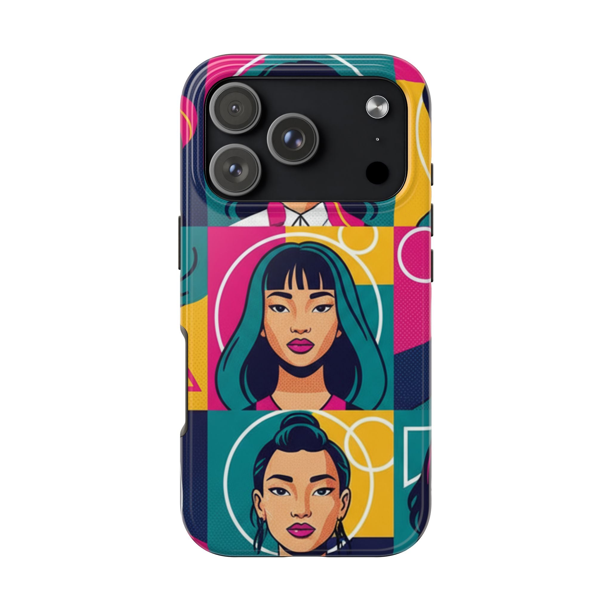 Bold Pop Art Faces Tough Phone Case — Colorful Retro Portrait Protective Cover